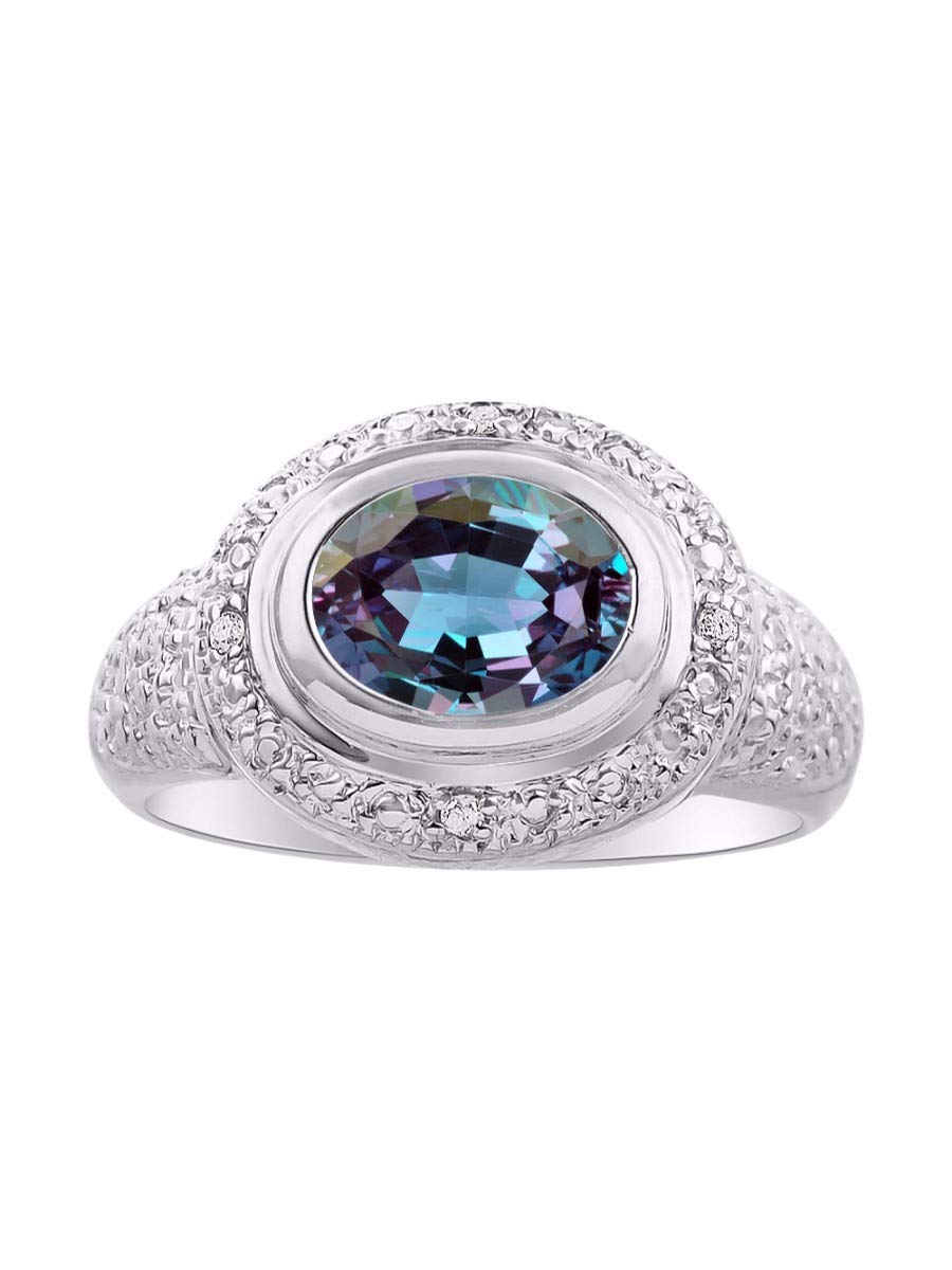 RYLOS Sterling Silver Oval Gemstone & Diamond Ring for Women | 9x7mm Elegant Birthstone Jewelry | Size 5-13 | Perfect for Engagement, Anniversary & Everyday Wear