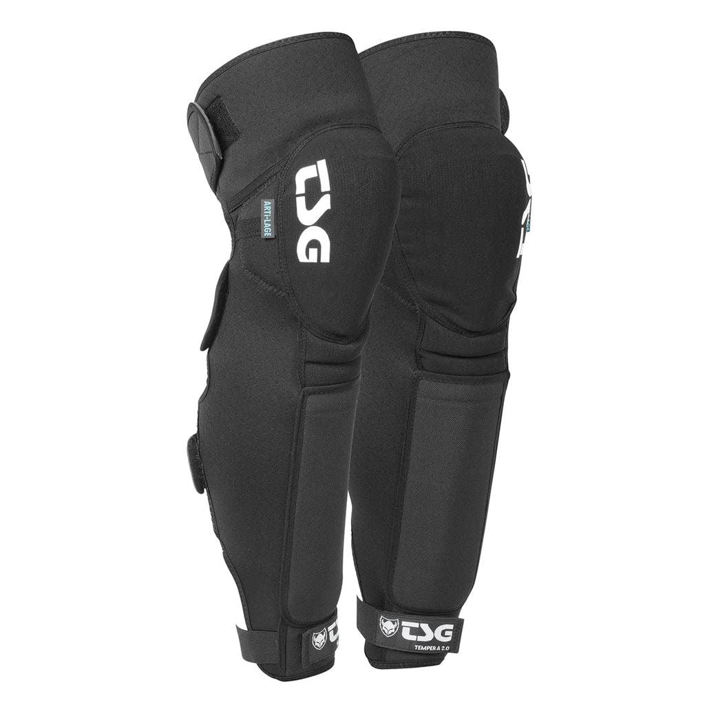 TSG - Knee Shinguard Temper A 2.0, Black | Protective Pads for Men & Women - MTB, Downhill, Cycling & Mountain Biking | Open Back Design with Extended Shin Coverage | Anti-Slip & Safety Certified | Swiss Engineered | Perfect for Trail Riding, BMX & Extreme Sports