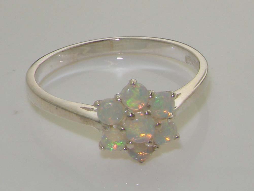 925 Sterling Silver Genuine Opal Cluster Ring for Women - Elegant Anniversary Gift, Birthday Present & Special Occasion Jewelry