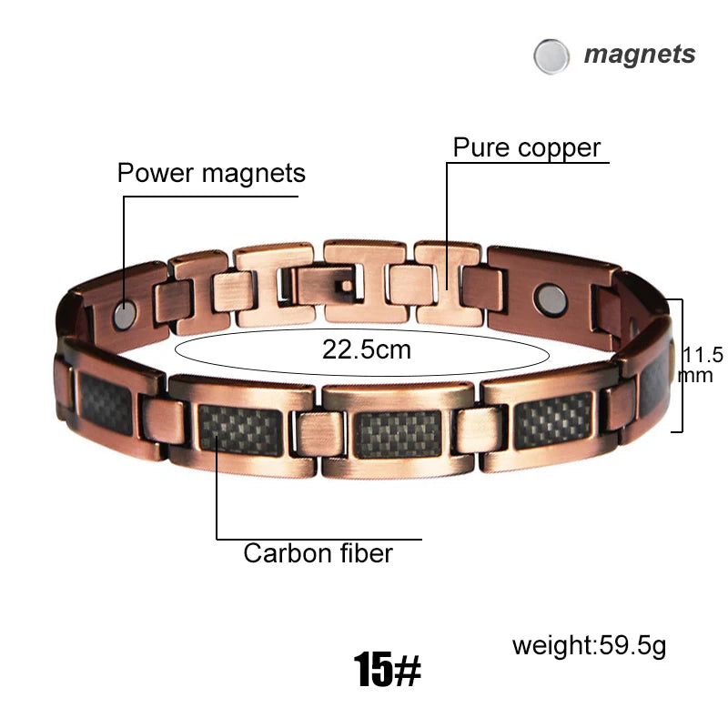 Men's Magnetic Health Bracelet - Pure Copper Energy Bracelet with Blood Pressure Magnets | Pain Relief & Improved Circulation | Perfect for Fitness, Work & Daily Wear