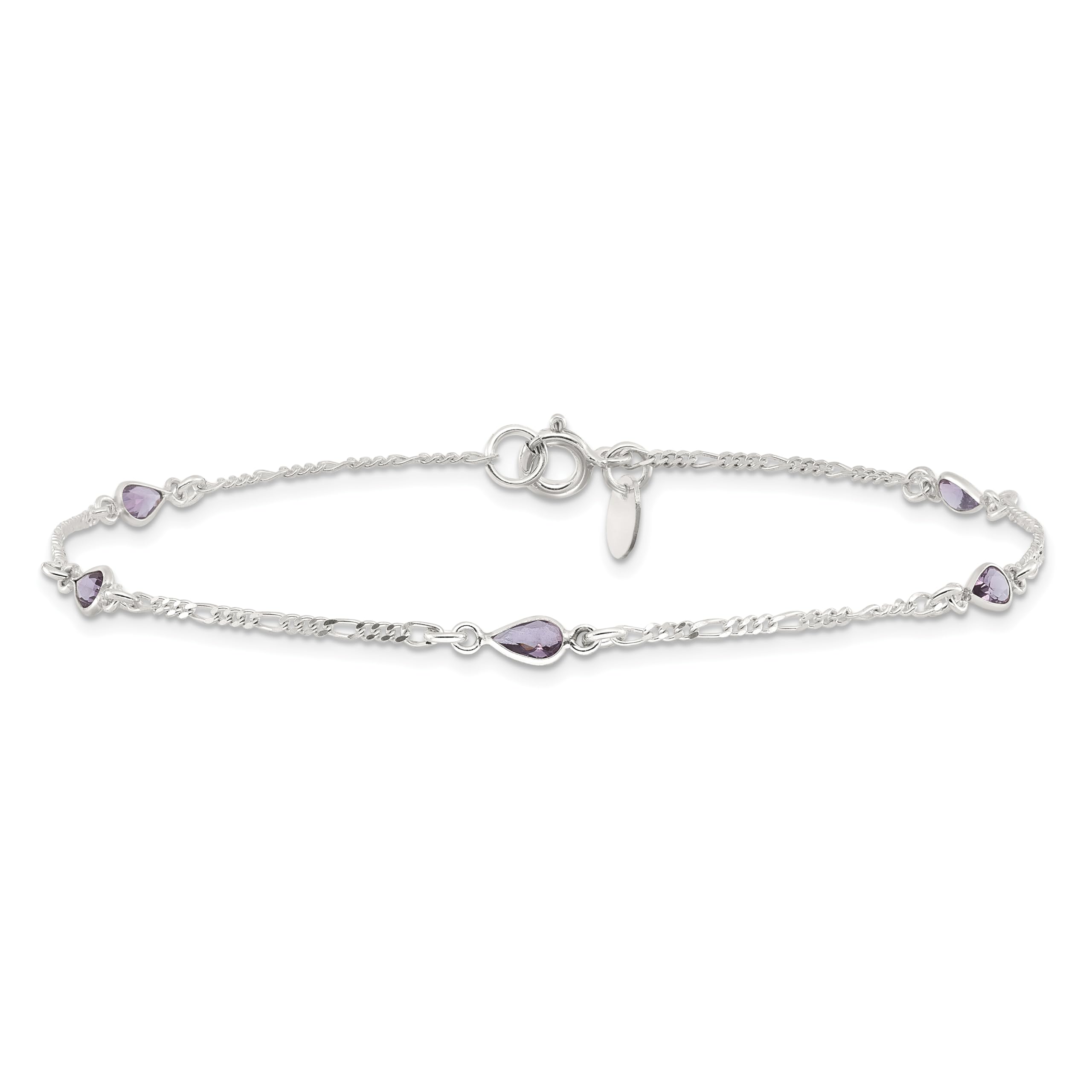 925 Sterling Silver Purple Glass Ankle Bracelet for Women - Elegant Summer Beach Jewelry Gift | Perfect for Vacations, Weddings & Boho Fashion