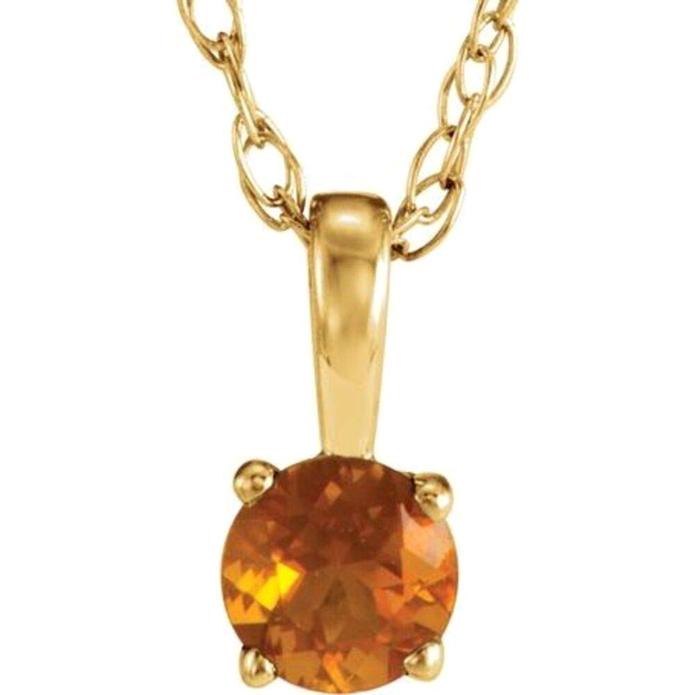Bonyak Jewelry 14K Yellow Gold 3mm Round Genuine Citrine November Birthstone Necklace - 14