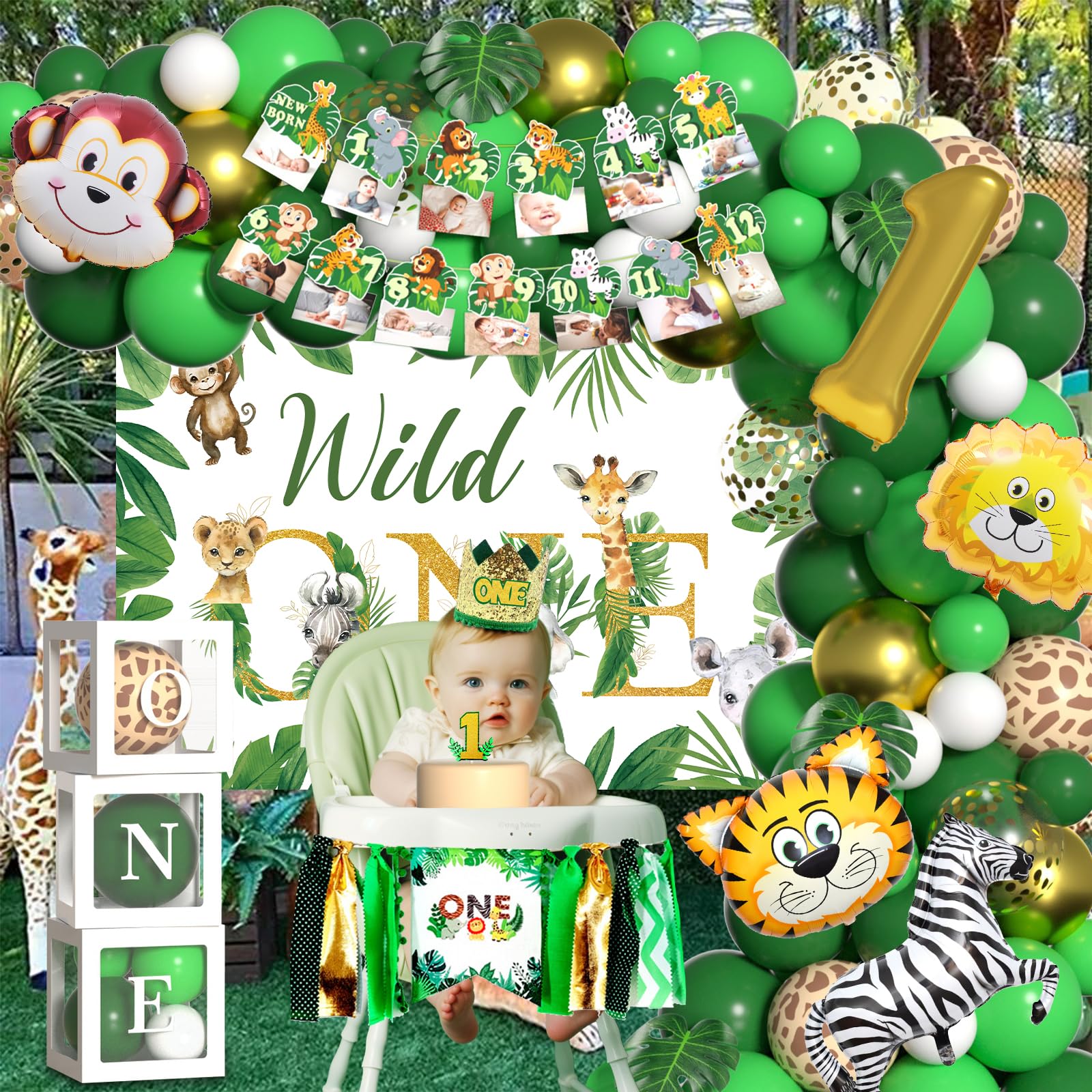Wild One Birthday Decorations for Boys - 1st Birthday Party Supplies | Jungle Theme Decor for 1 Year Old's First Birthday | Perfect for Baby Showers, Birthday Parties & Photo Backdrops