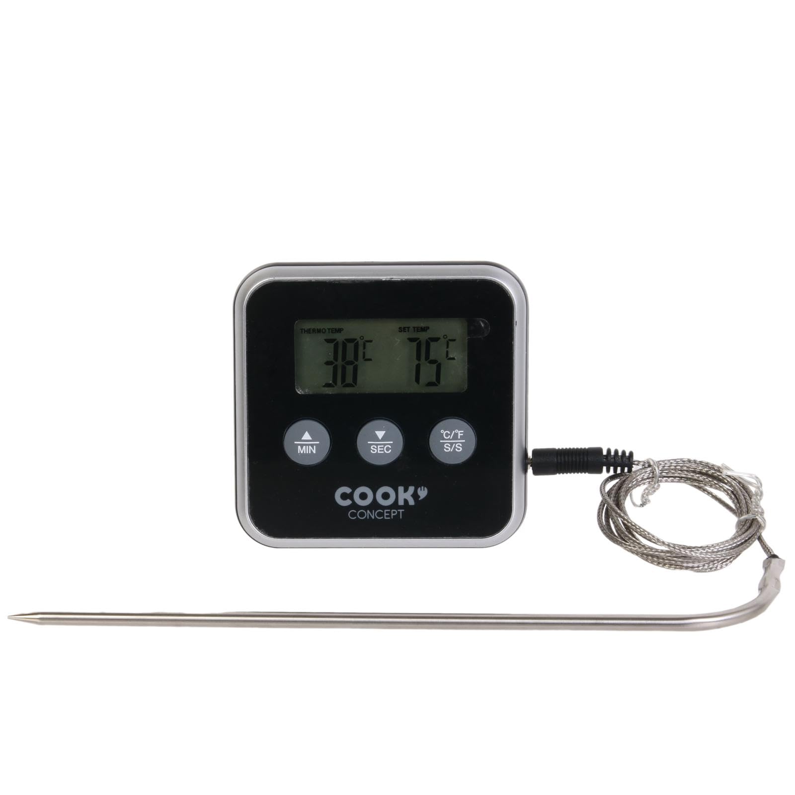 Digital Meat Thermometer with Probe & Timer - Red/Black/White/Green - Perfect for Grilling, Smoking, Baking & Sous Vide Cooking