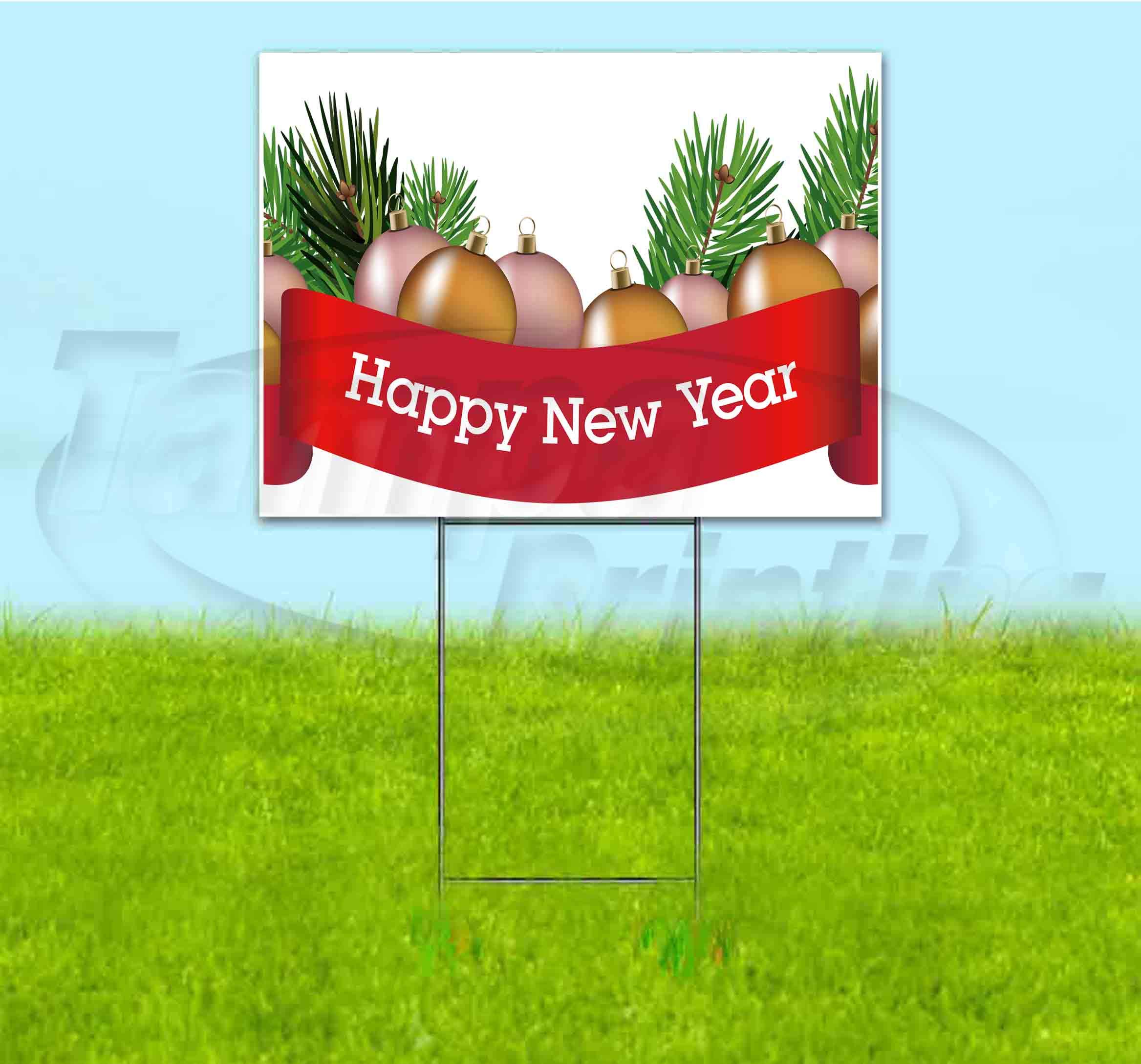 Happy New Year 18x24 Inch Yard Sign with Metal Step Stake - Bulk Discounts & Multi-Packs for Outdoor Holiday Decorations, Parties & Festive Celebrations