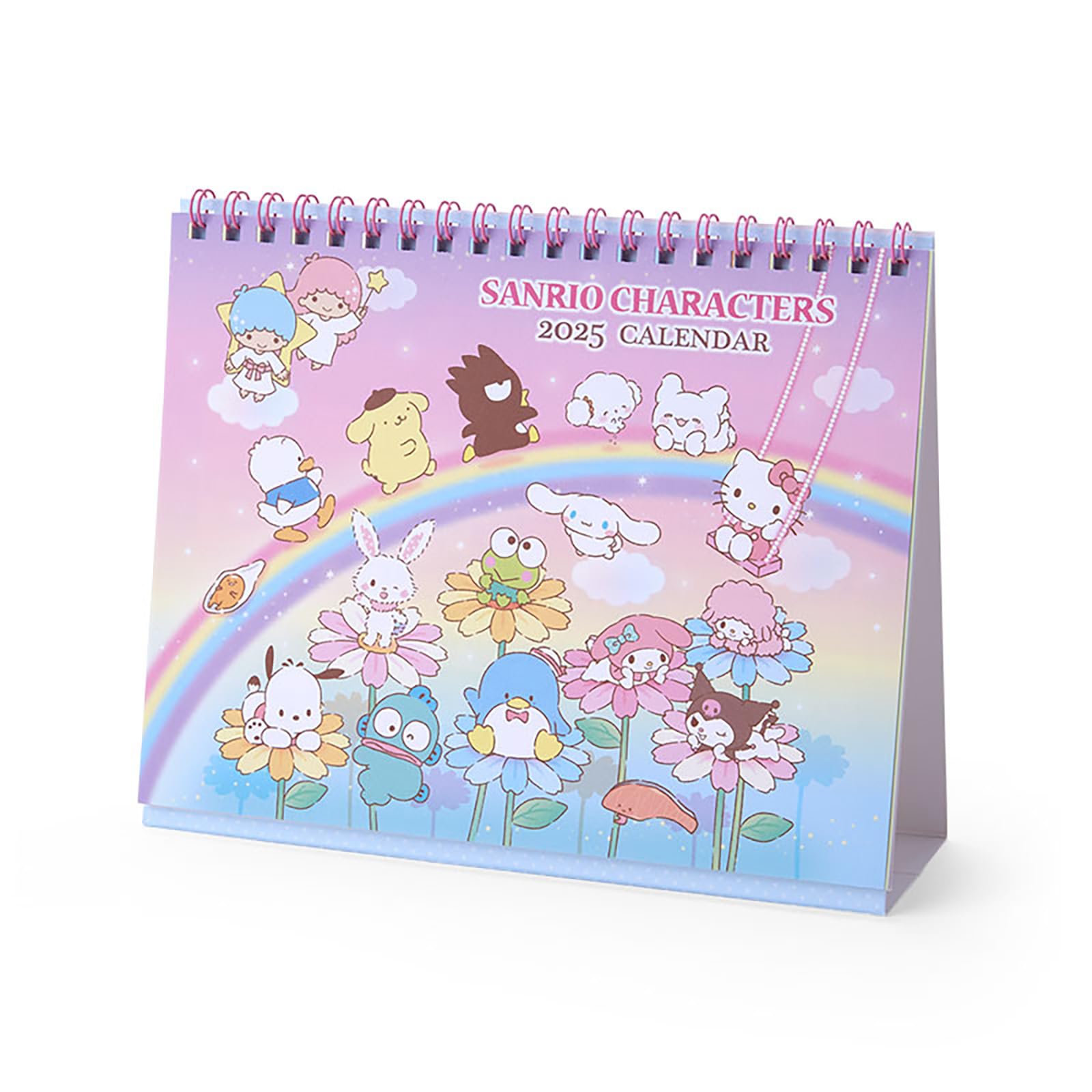 Sanrio 451401 2025 Ring Calendar with Stickers - Cute Sanrio Characters Desktop Planner for School, Office & Home Organization