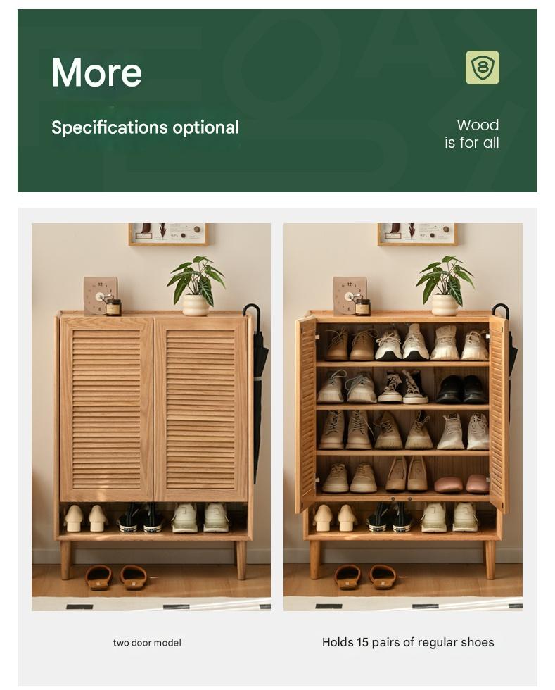 Solid Oak Wood Modern Shoe Cabinet with Storage - Stylish Entryway Organizer for Home & Office