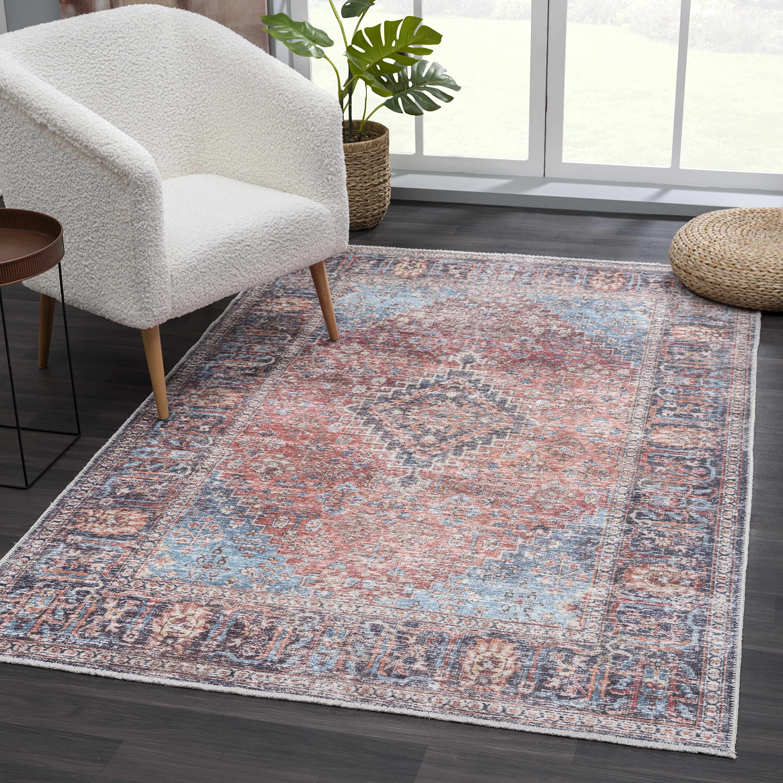 Machine Washable Oriental Area Rug - Hauteloom Holli HOL Series Traditional Carpet for Living Room & Kitchen - Purple, Pink, Green 6'7