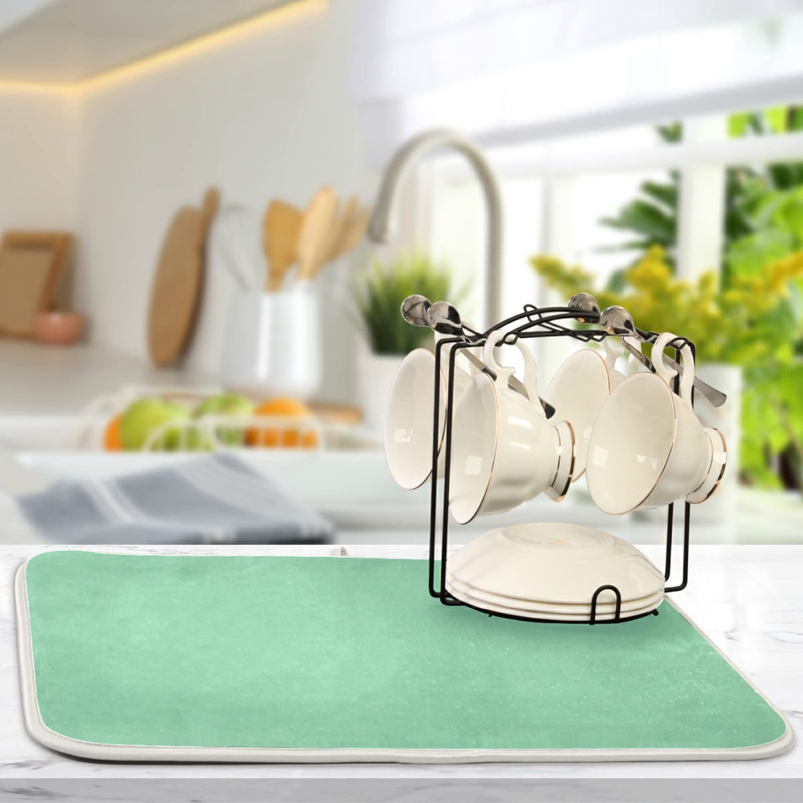 XL Sage Green Microfiber Dish Drying Mat - 16x18 Inch Heat-Resistant Kitchen Counter Accessory | Perfect for Drying Dishes, Protecting Countertops & Stylish Kitchen Decor