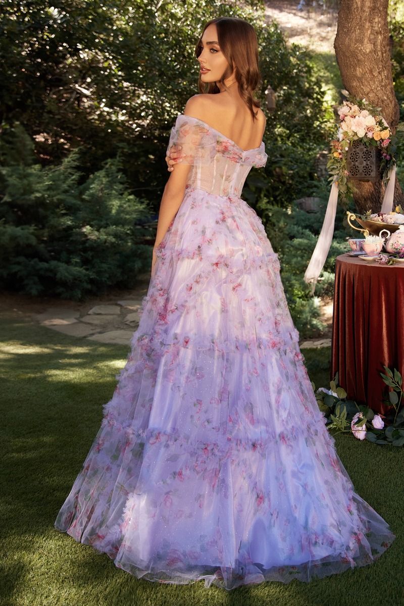 Elegant Off-the-Shoulder Floral A-Line Evening Gown for Women - Andrea & Leo Couture A1286 | Perfect for Weddings, Prom, Cocktail Parties & Formal Events