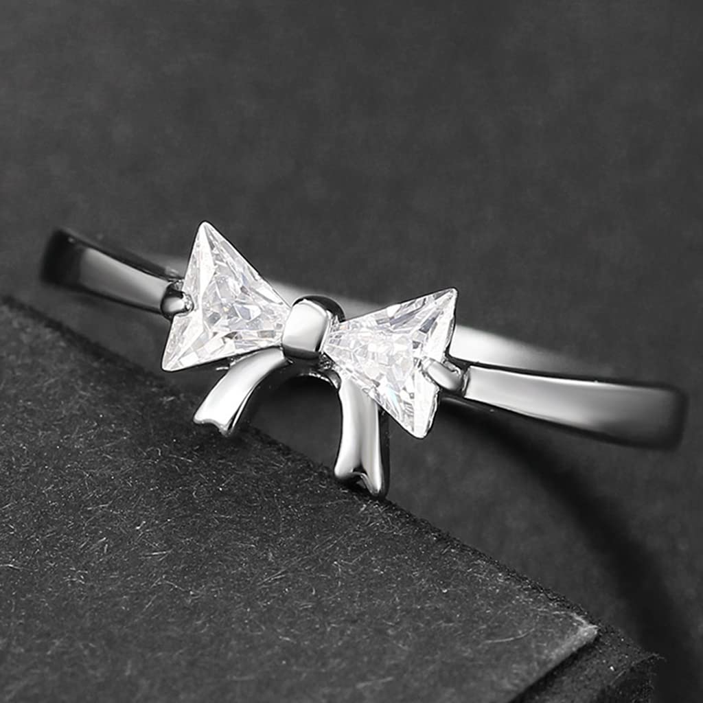 3-13 Size Stainless Steel Bow Tie Knot Cubic Zirconia Ring for Women - Wedding, Engagement, Promise & Anniversary Gift (Perfect for Valentine's Day, Proposals & Special Occasions)