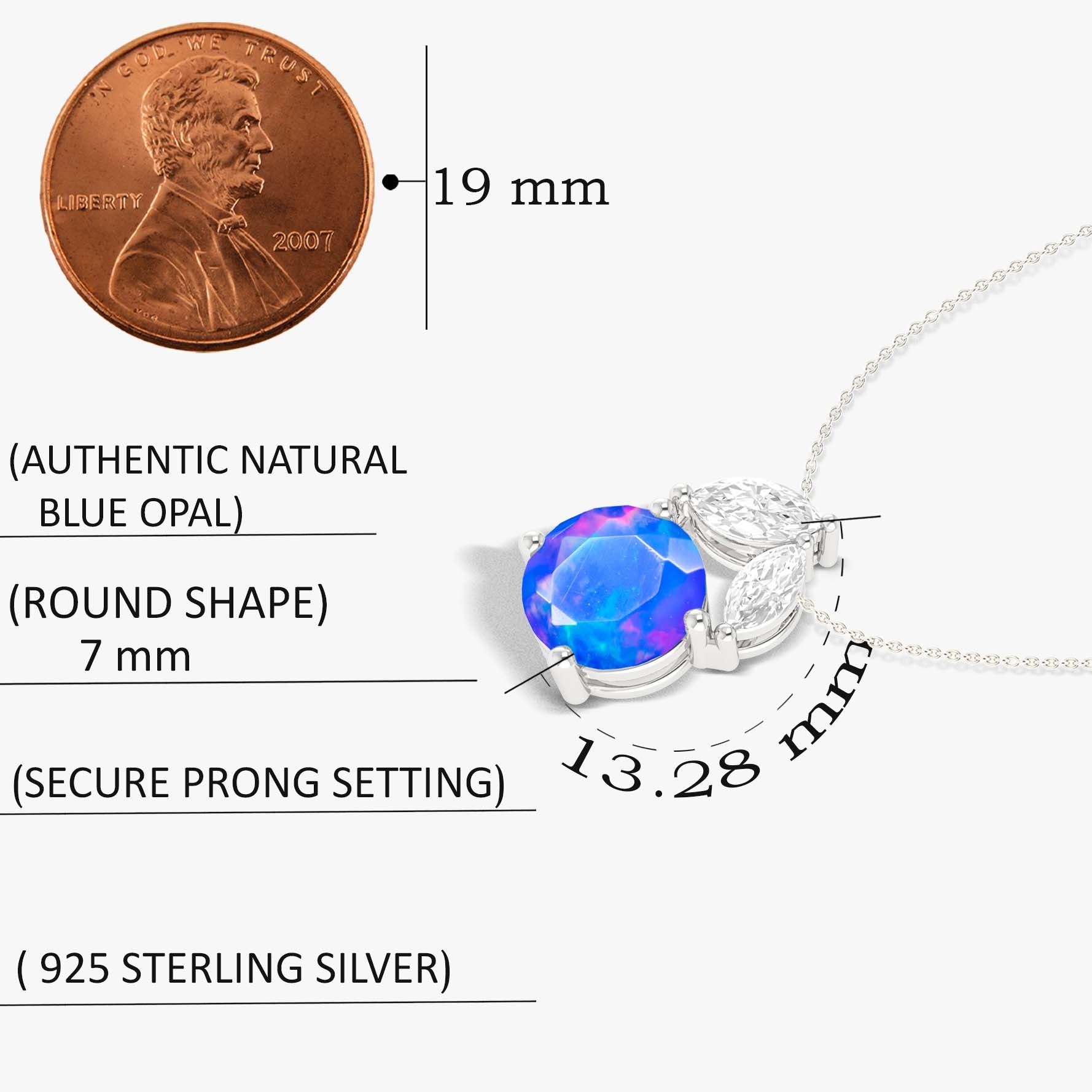 Natural Blue Opal Round Stone Minimalist Chain Pendant Necklace for Women - Elegant Boho Jewelry Gift for Birthday, Anniversary & Everyday Wear