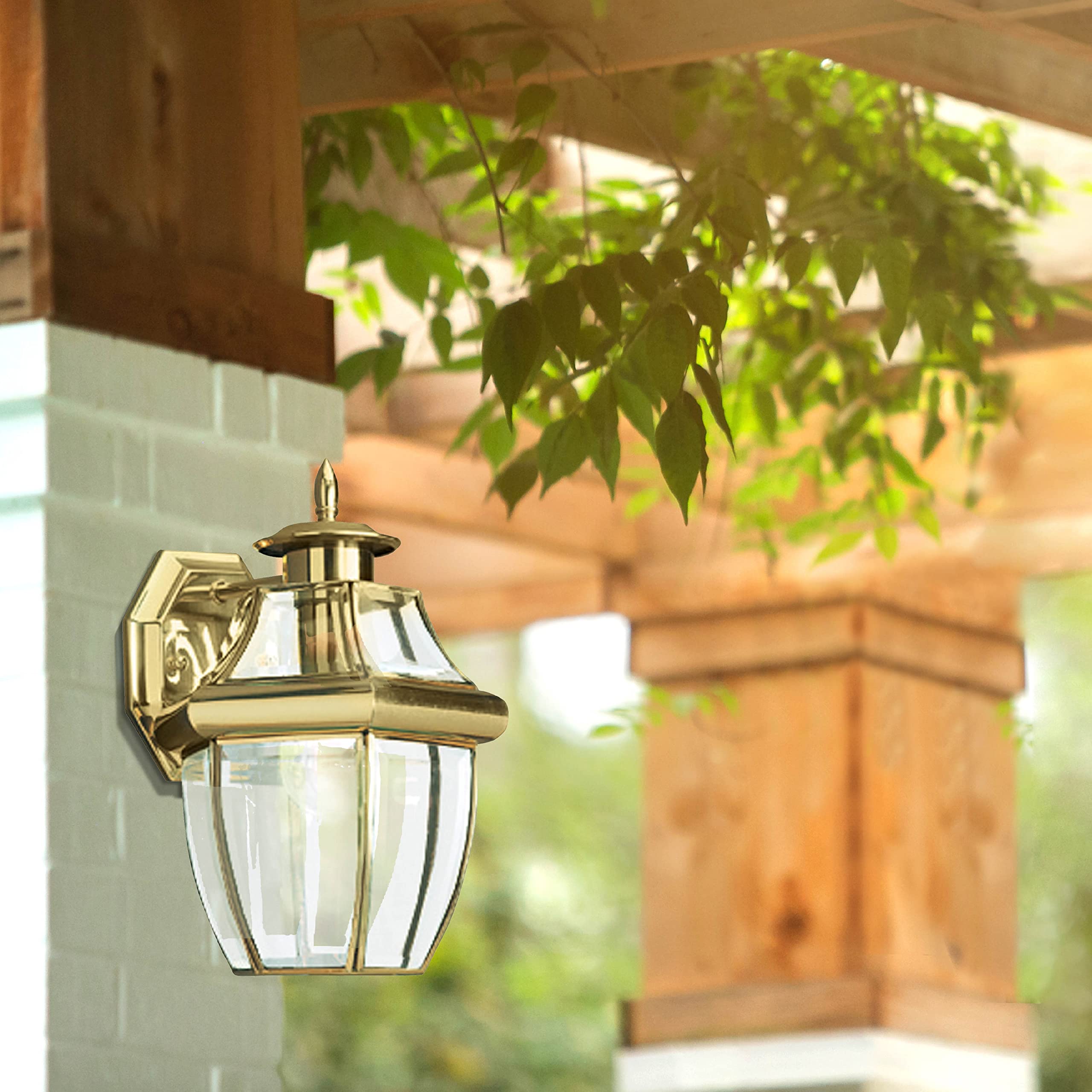 Sea Gull Lighting 8038-02 Lancaster Outdoor Wall Lantern - Polished Brass One-Light Exterior Fixture for Porch, Patio & Garden Lighting