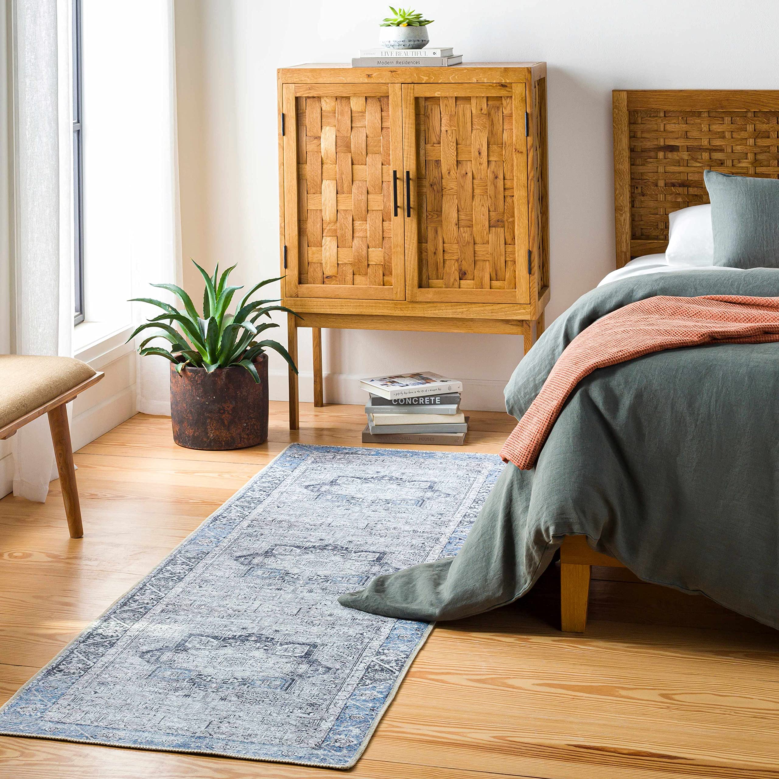 Hauteloom Rini Traditional Machine Washable Area Rug - Beige, Anthracite, Blue - 6'7