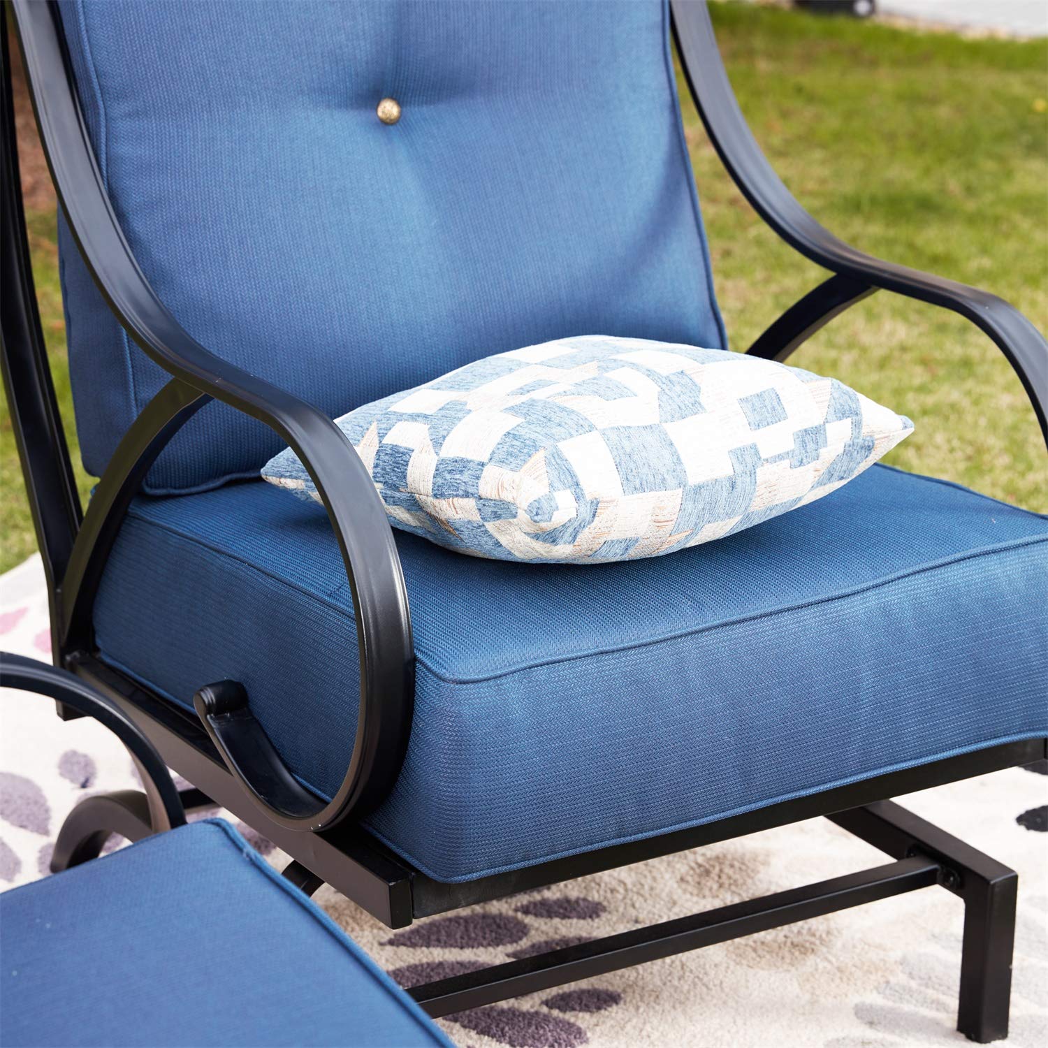 PatioFestival 3-Piece Metal Outdoor Bistro Set with Rocking Motion Deep Seating Chairs & Coffee Table - Blue Patio Furniture for Garden, Poolside, Yard & Backyard Relaxation