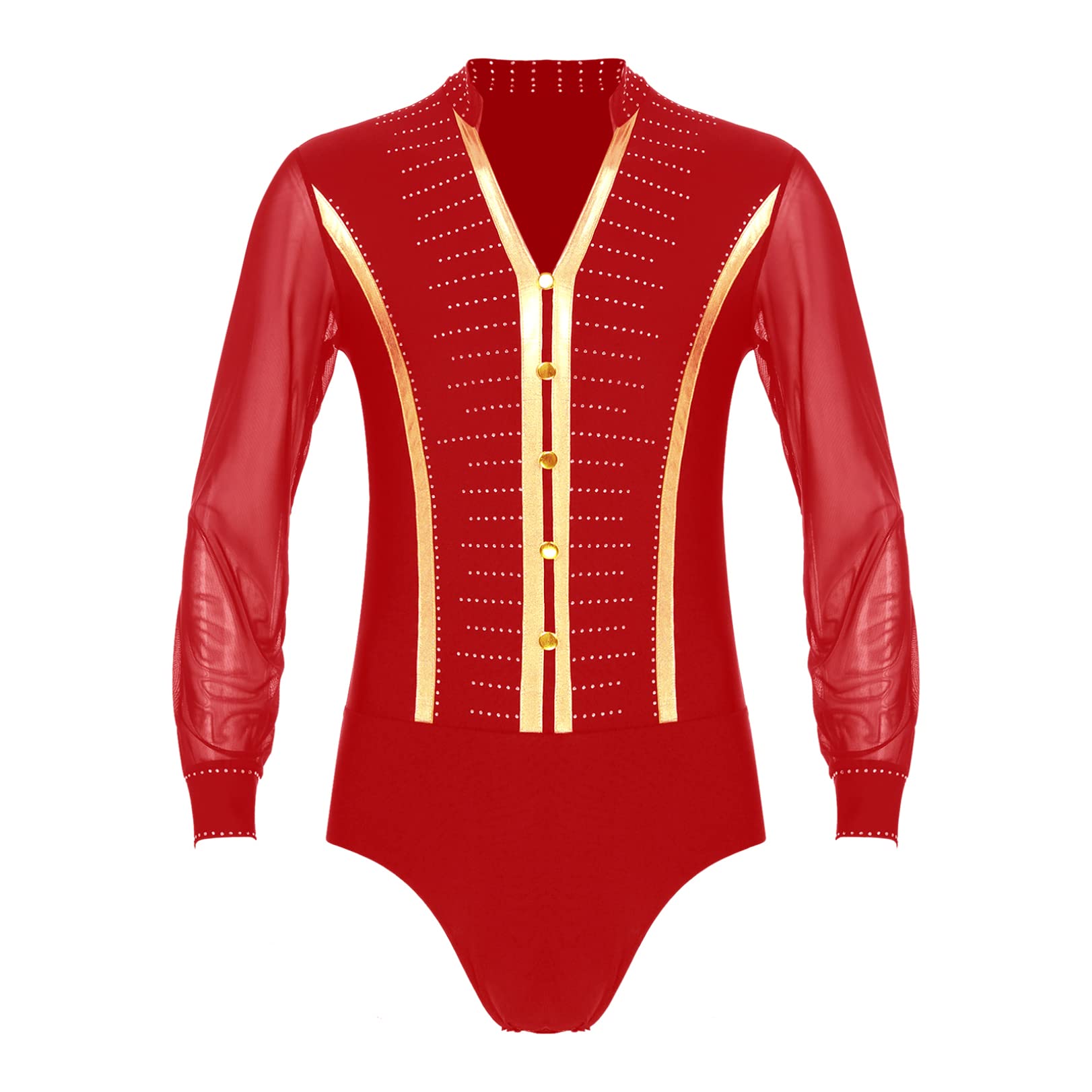 JEATHA Men's Metallic Latin Salsa Ballroom Dance Leotard - Tango Dance Top Bodysuit for Professional Performance & Competition - Perfect for Stage Shows, Dance Classes and Costume Parties