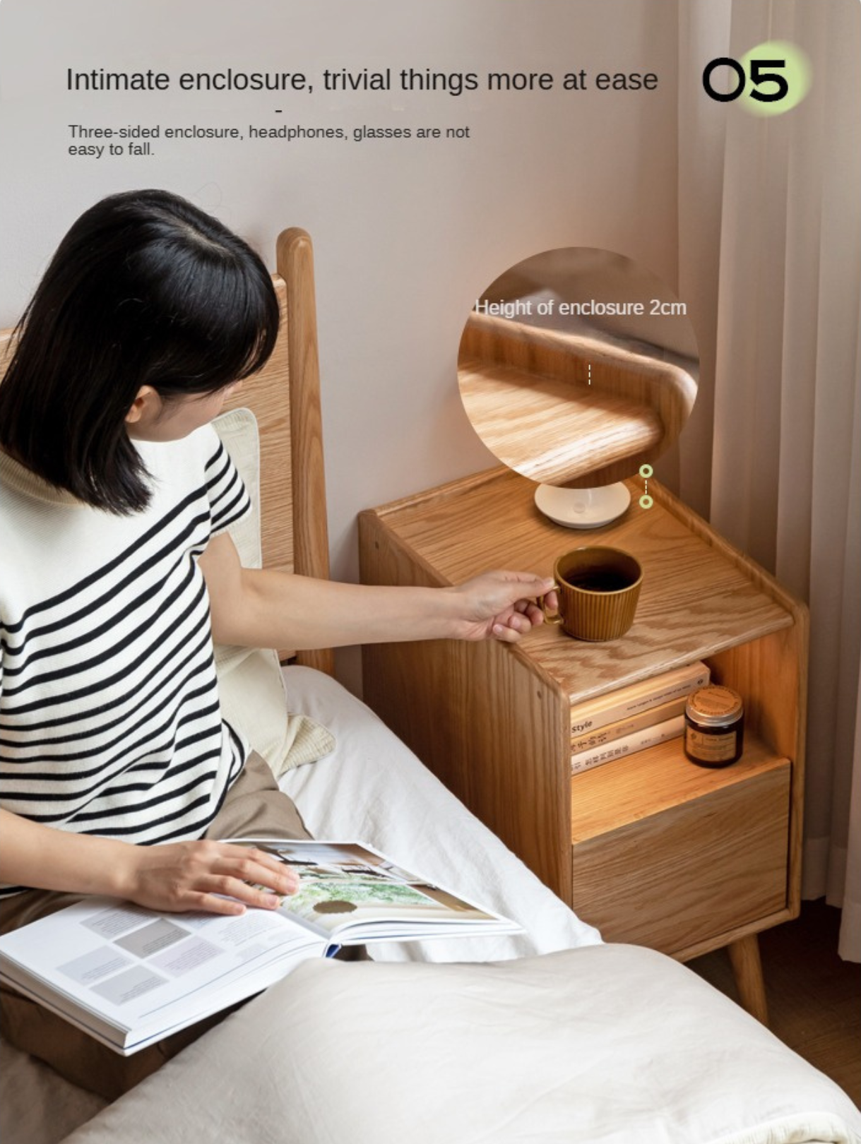 Solid Wood Ultra Narrow Nightstand - Oak, Rubber, Cherry - Perfect for Small Bedrooms, Apartments & Tight Spaces