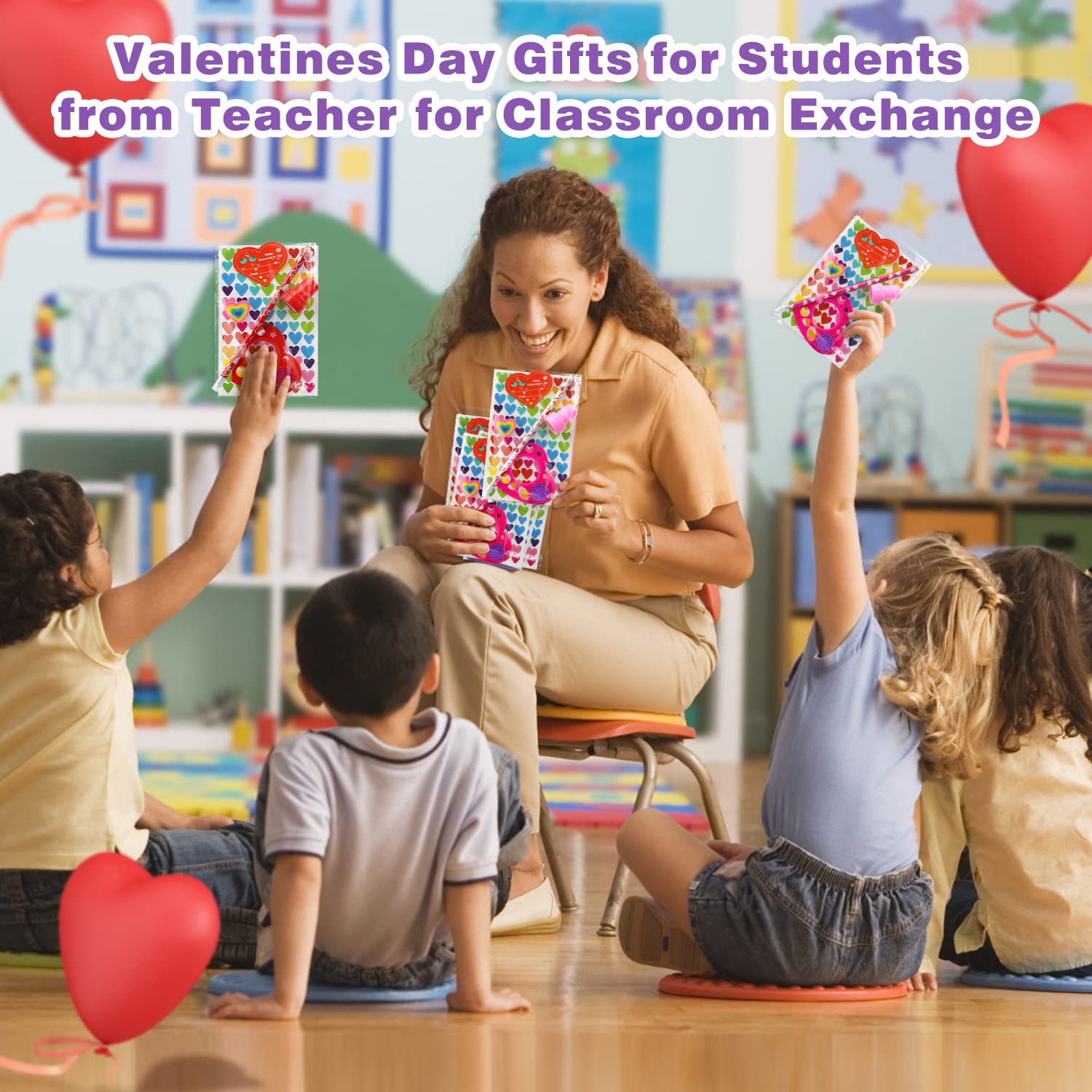 TOY Life 196 Pcs Prefilled Valentine's Day Goodie Bags - Classroom Exchange Gifts for Kids, Students & Teachers - Includes Valentine Pencils & Treats - Perfect for School Parties, Classroom Rewards & Holiday Celebrations