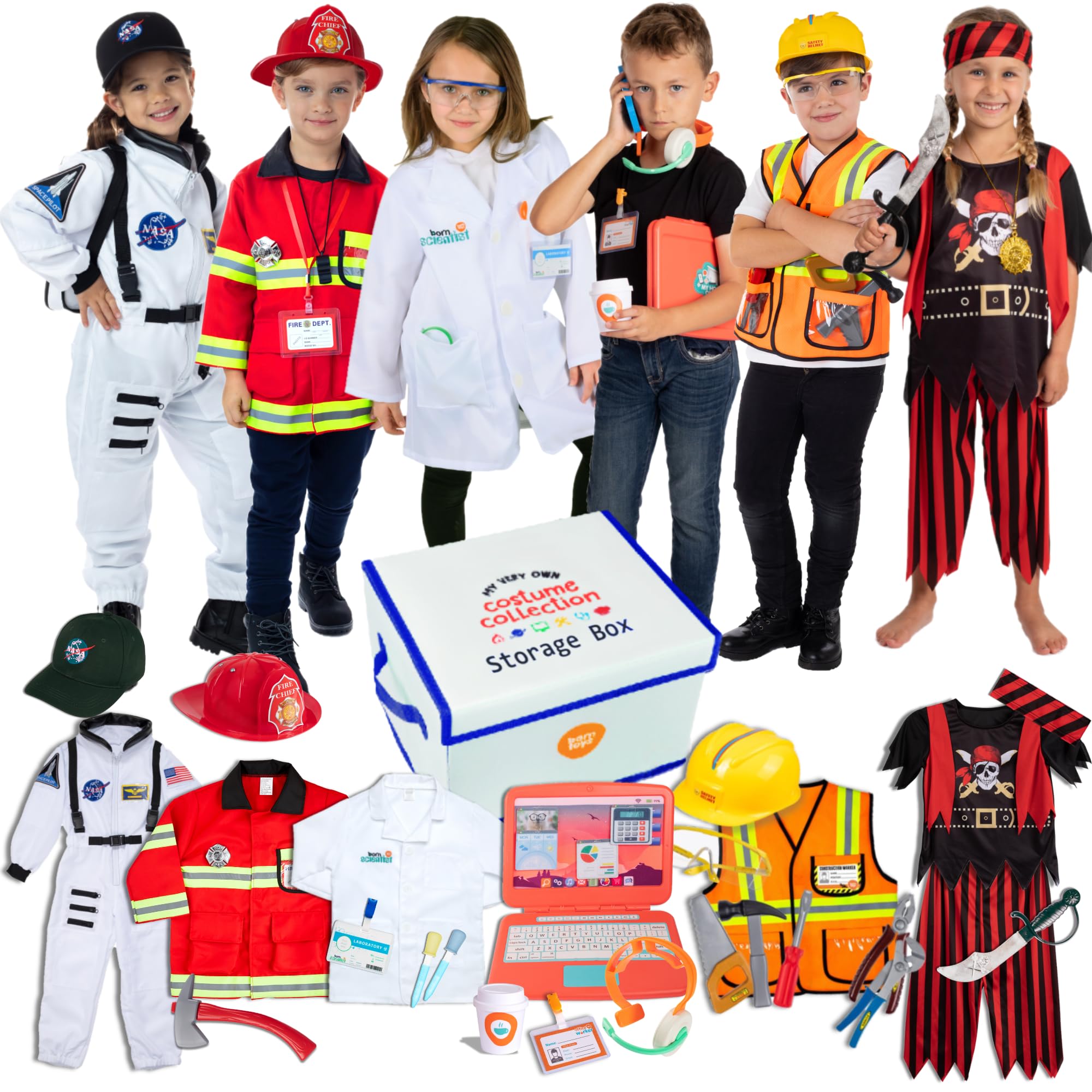 Born Toys Pretend Play Costumes for Kids Ages 3-7 - Washable Toddler Dress Up Set (6 in 1) for Role Play, Halloween & Birthday Parties