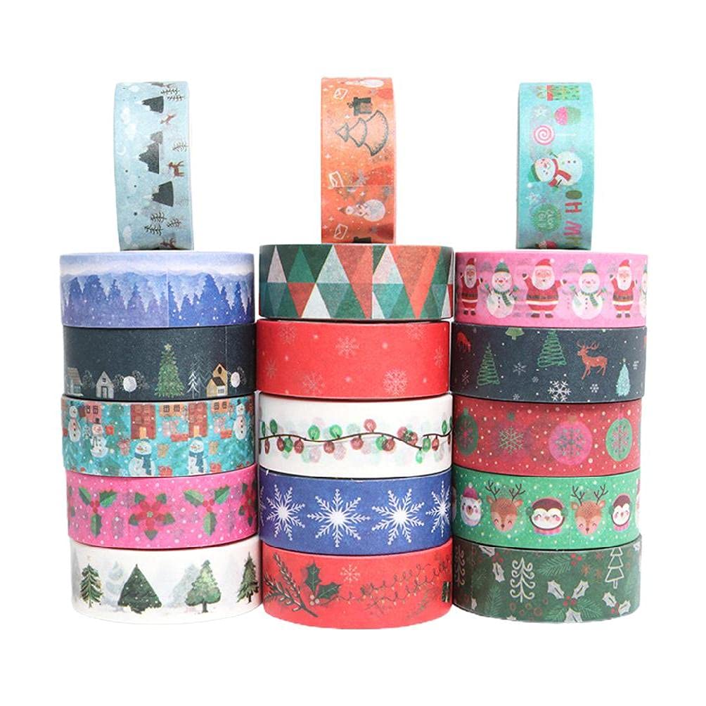18 Rolls Christmas Wrapping Tape Set - Santa, Snowflake & Tree Patterns for DIY Crafts, Gift Wrapping & Scrapbooking - Perfect for Adults & Kids Holiday Projects | Home Decor, Card Making & Party Supplies