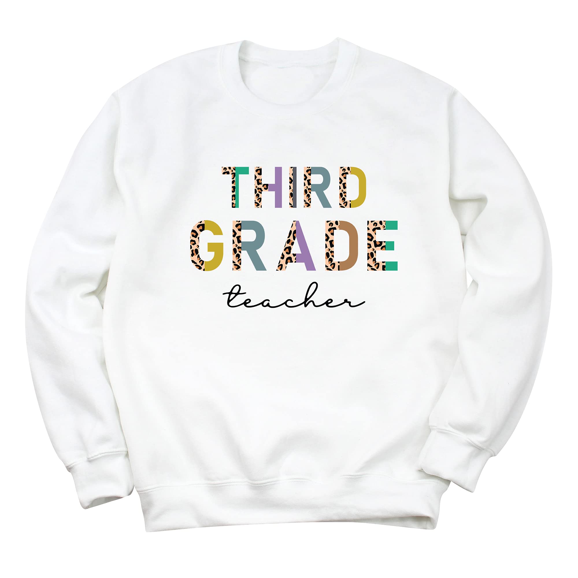 Leopard Print Third Grade Teacher Sweatshirt for Women - Cute Back to School Outfit for Teachers, Classroom Comfort & Casual Wear