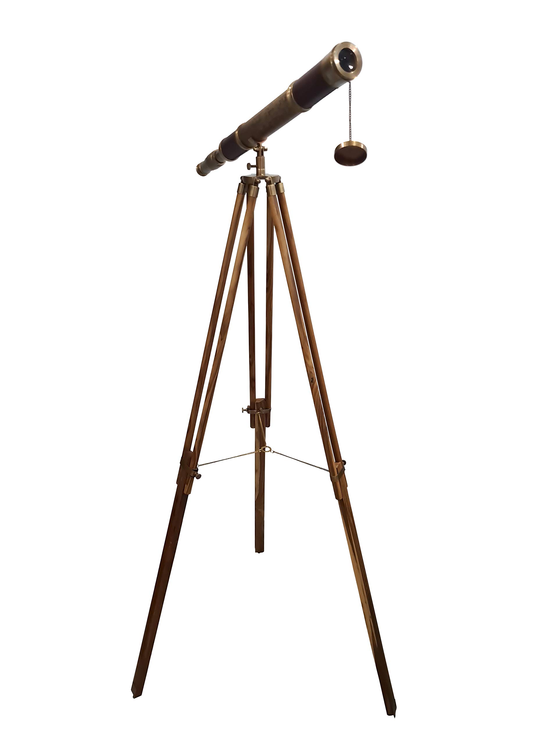 Vintage Brass Telescope with Wooden Tripod - High Magnification Nautical Decor for Home Office, Marine Enthusiast Gift, Coastal Themed Room Decor