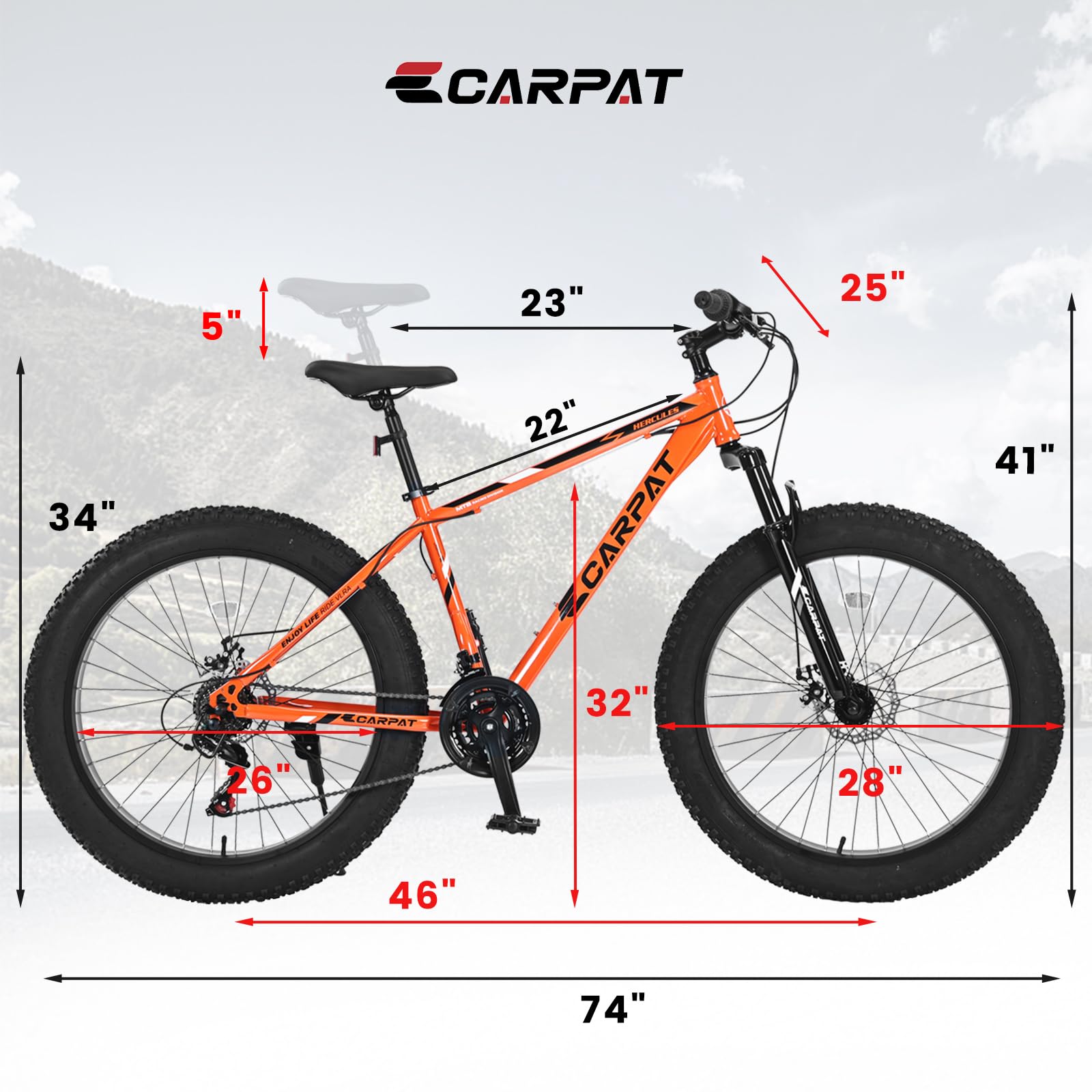 **Ecarpat 20/24/26 Inch Fat Tire Mountain Bike - 21 Speed, Dual Disc Brake, High-Carbon Steel Frame, Front Suspension - Men & Women's All-Terrain, Trail, Urban Commuter & City Bicycle for Adventure & Daily Riding**