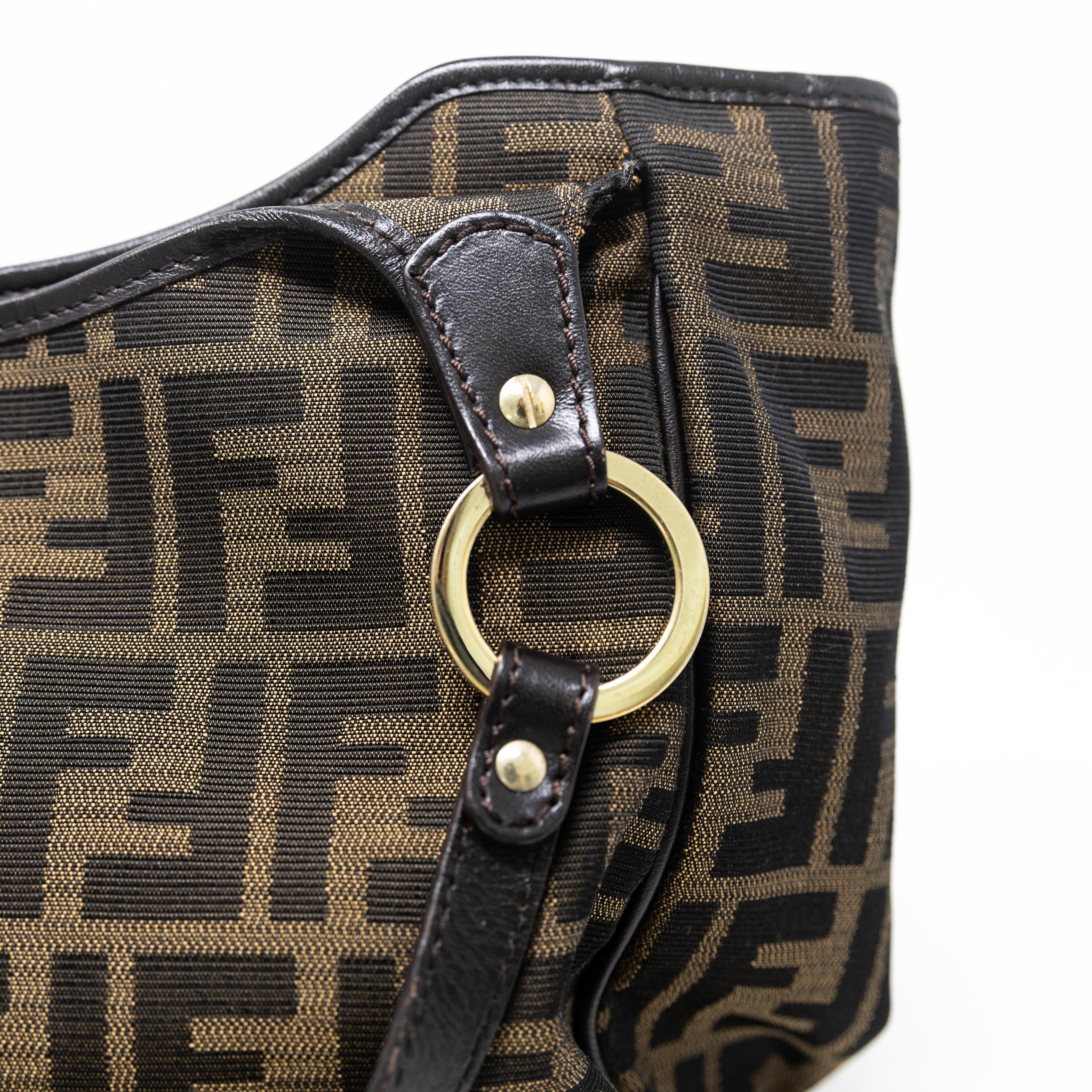 Fendi Zucca Print Brown Leather Shoulder Bag for Women - Stylish Designer Handbag Perfect for Work, Travel & Everyday Use