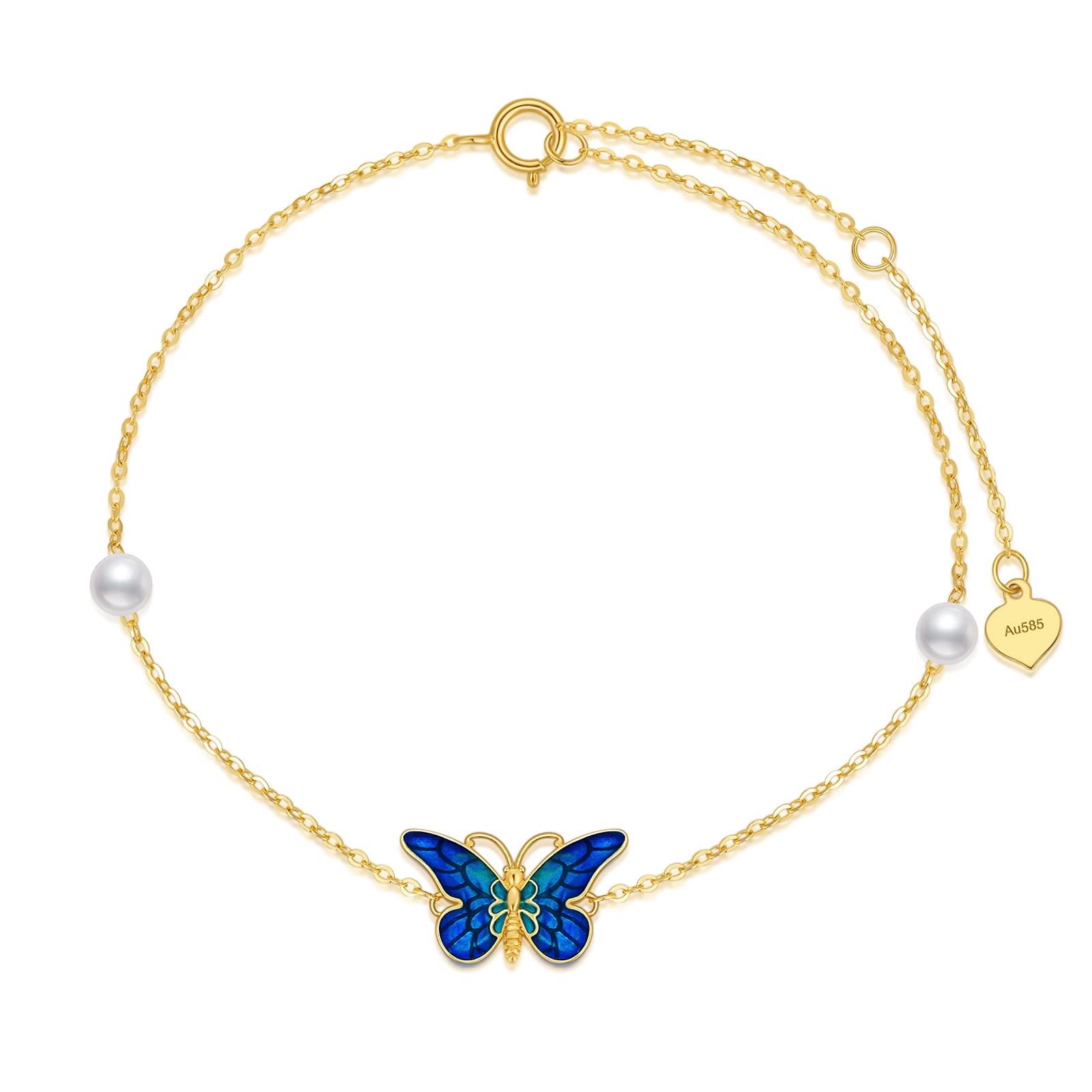 14K Solid Gold Butterfly Bracelet for Women - Elegant Pearl & Real Gold Chain Bracelet for Girls | Perfect for Gifts, Parties & Everyday Wear