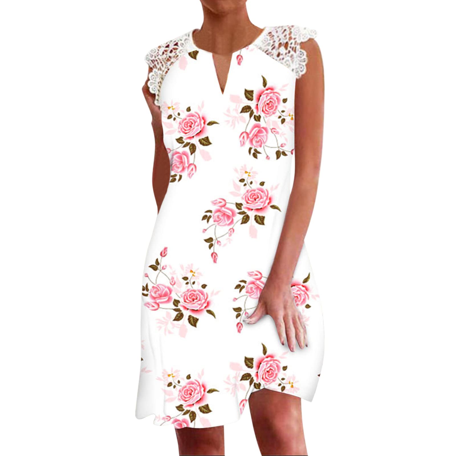 Vintage 1920s Floral Print Lace Sleeve Party Dress for Women - Sexy Summer Casual Pink Dress | Perfect for Gatsby Themed Parties, Weddings & Retro Events