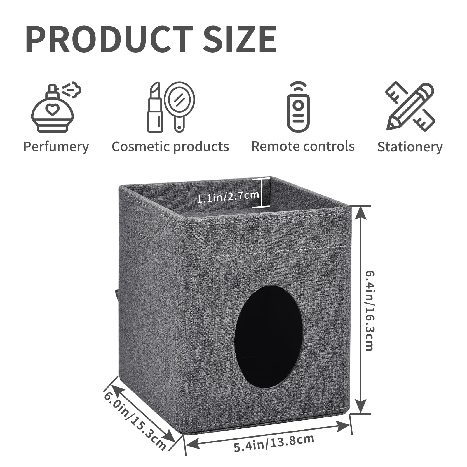PU Leather Square Tissue Box Cover with Storage Tray - Kleenex Holder Organizer for Bathroom Vanity, Bedroom, Office & Car | Stylish Decorative Napkin Caddy (Grey) | Perfect for Home Decor & Gift Giving