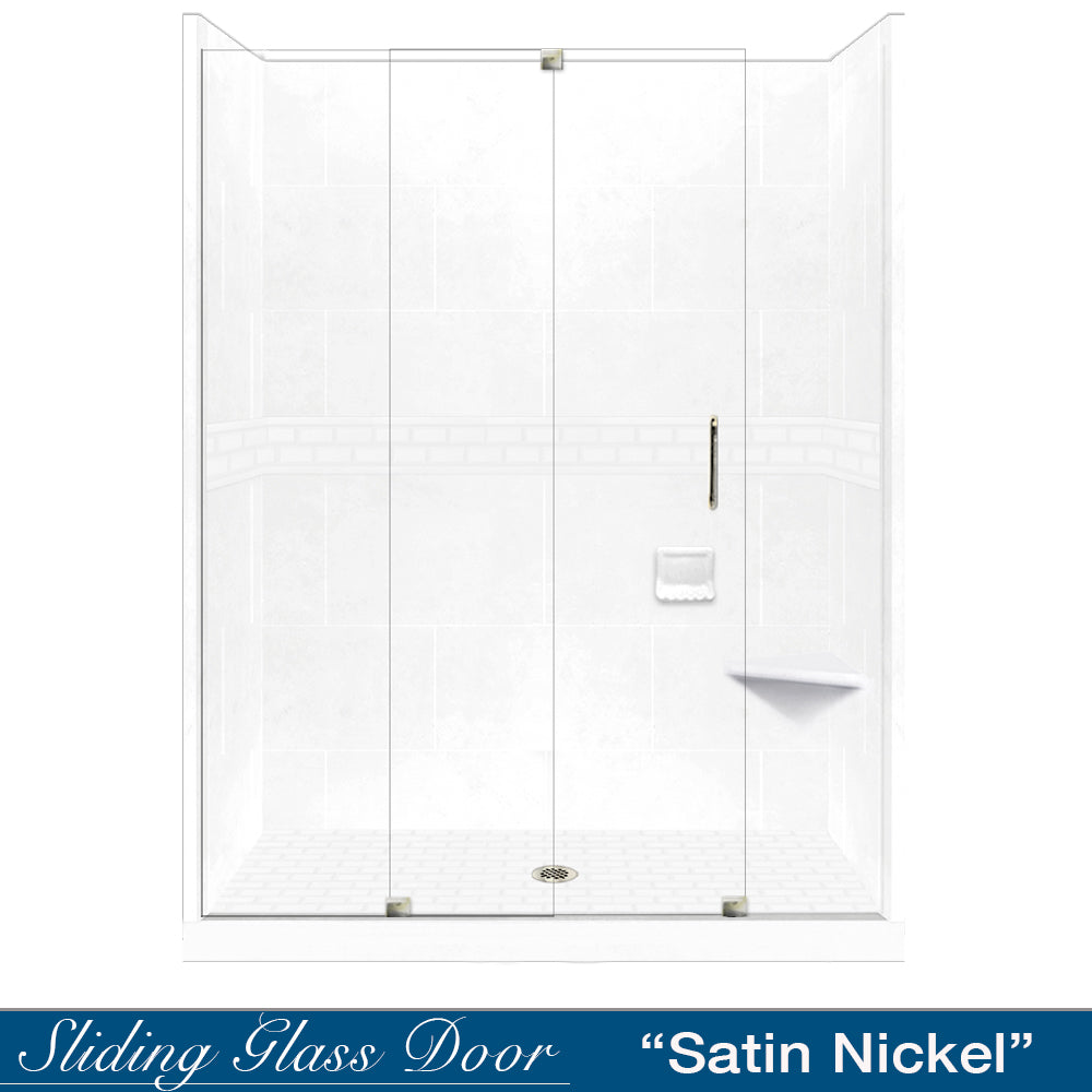 60-Piece Alcove Natural Buff Sistine Stone & Subway Tile Accent Kit - DIY Shower Remodel Kit for Bathroom Renovation, Waterproof Wall Panel Installation, and Modern Home Upgrade
