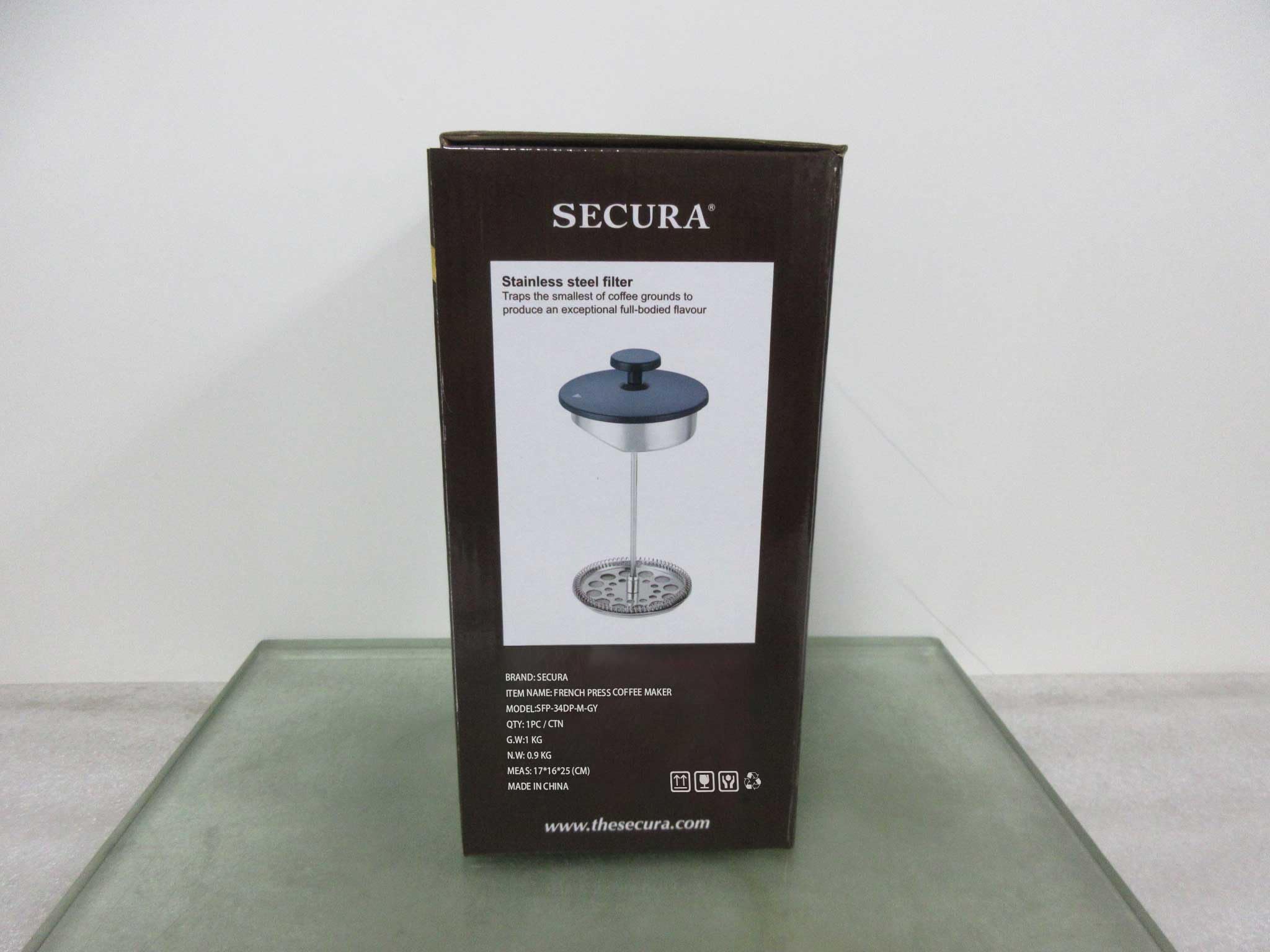 Secura 34oz (1L) Stainless Steel French Press Coffee Maker - 304 Grade Insulated Coffee Press with 2 Extra Screens, Grey - Perfect for Home, Office & Camping Brewing