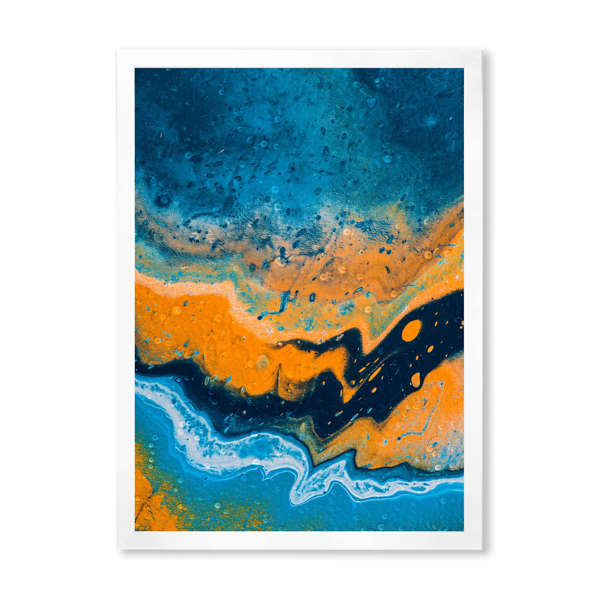 Abstract Marble Wall Art in Blue & Orange - Modern Framed Canvas Painting for Living Room, Bedroom & Office Decor | DesignQ Collection