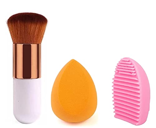 Makena Round Foundation Brush & Sponge Blender Set - for Flawless Makeup Application