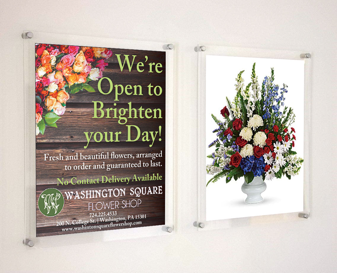 20 x 20 Inch Clear Acrylic Floating Wall Sign Holder with Standoff Hardware - Perfect for Retail Displays, Restaurant Menus, and Office Signage