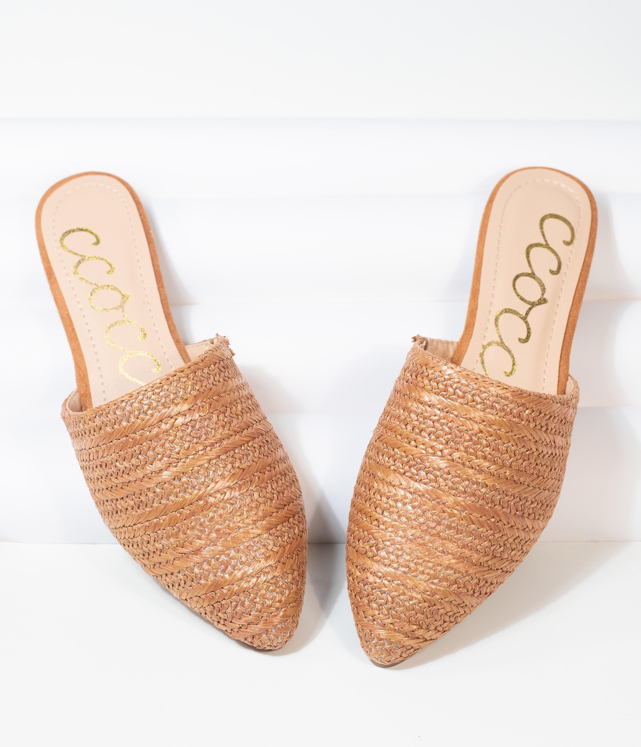 Tan Woven Straw Slip-On Mules for Women - Comfortable Summer Slides | Perfect for Beach, Pool, and Casual Outfits