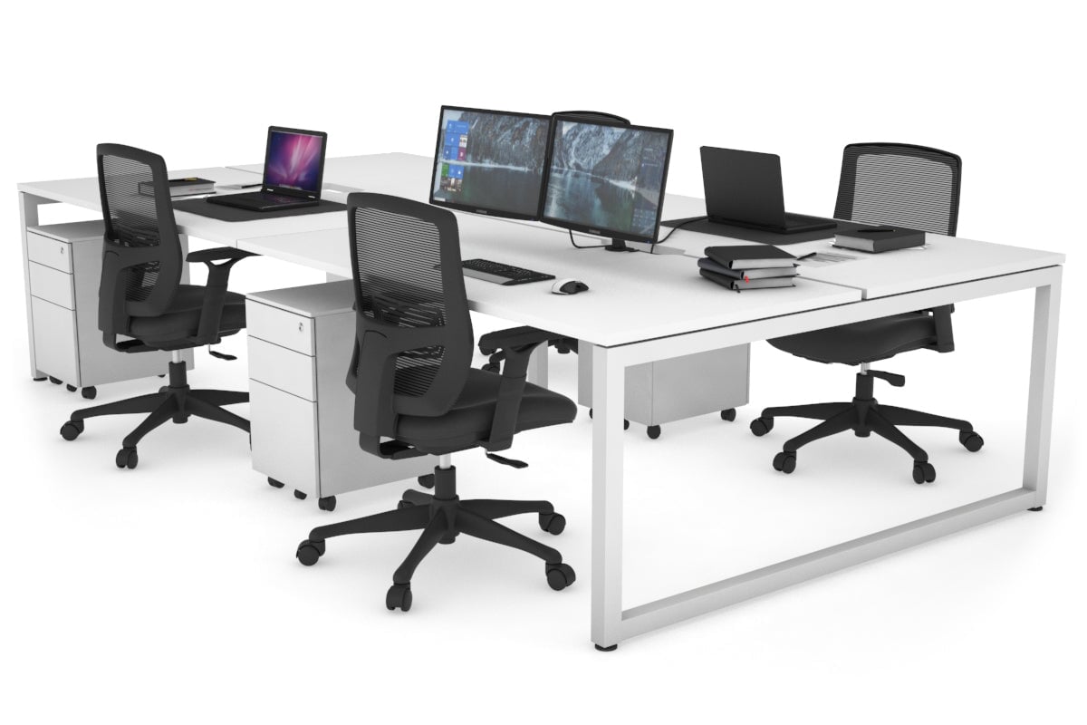 Quadro Loop Legs 4-Person Office Workstation - 1600L x 800W with Cable Management - Modern Collaborative Desk for Team Workspaces & Open Office Environments