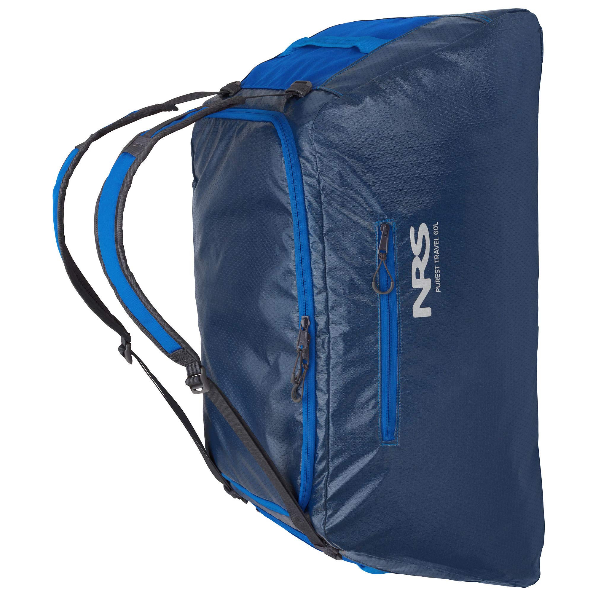 NRS Purest Travel Duffel Bag 60L - Waterproof & Durable Blue Duffel for Outdoor Adventures, Camping & Gym Use