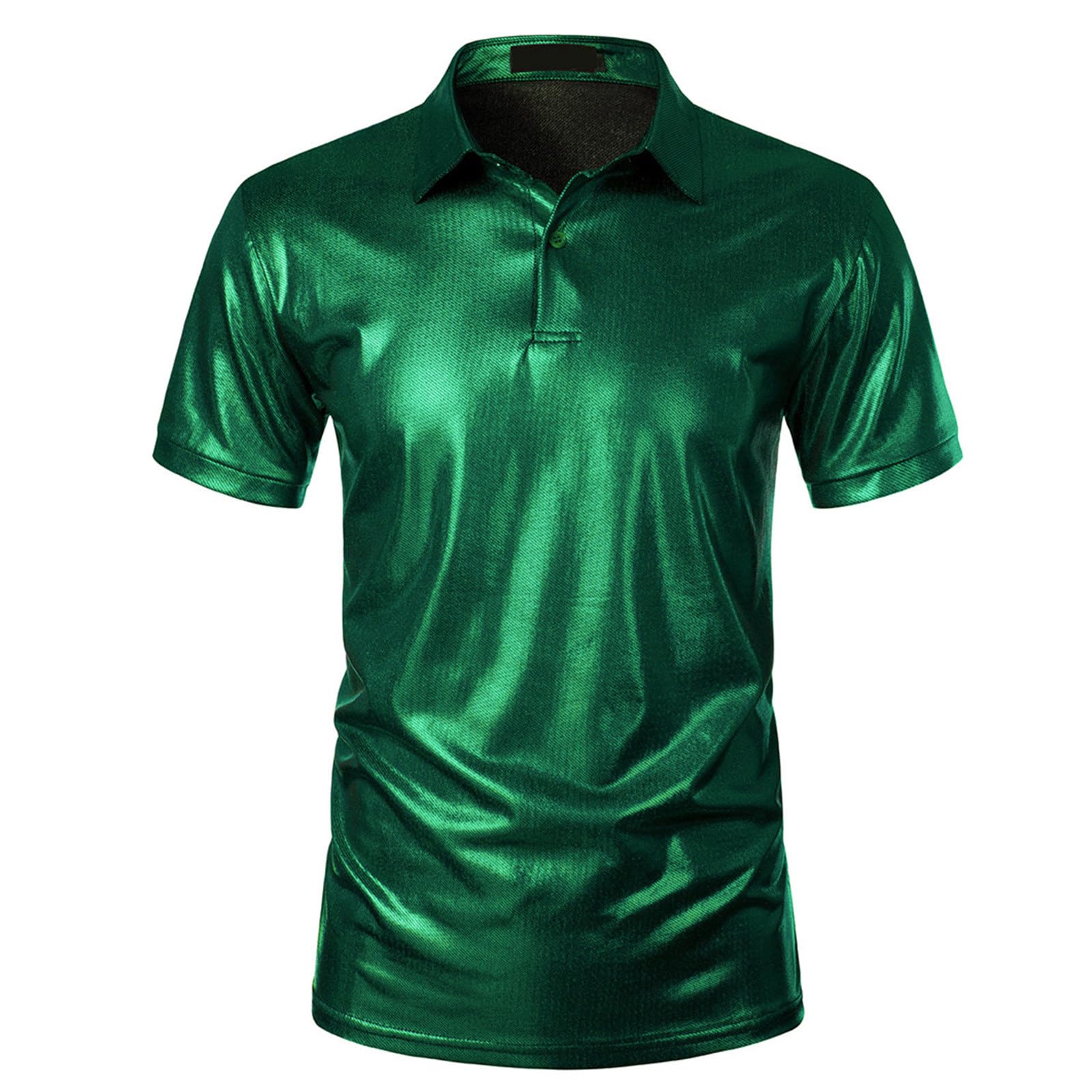 Men's Shiny Metallic Polo Shirts - 70s Disco Style Short Sleeve Party Tops for Nightclub & Retro Events - Trendy Hipster Fashion for Casual Wear & Vintage Themed Parties 2024