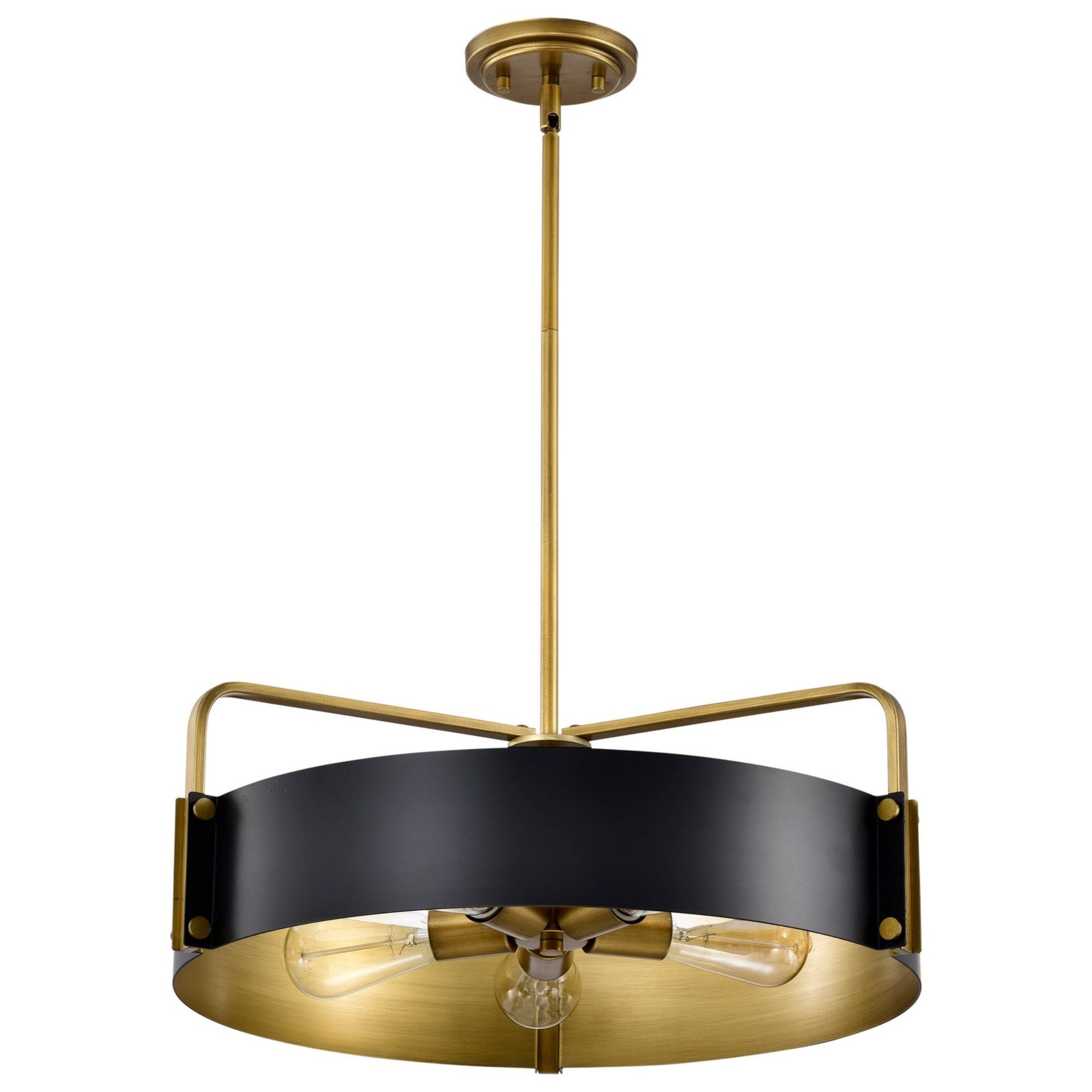22 Inch 5-Light Modern Pendant Lighting Fixture - Matte Black & Natural Brass Finish for Dining Room, Kitchen Island or Entryway