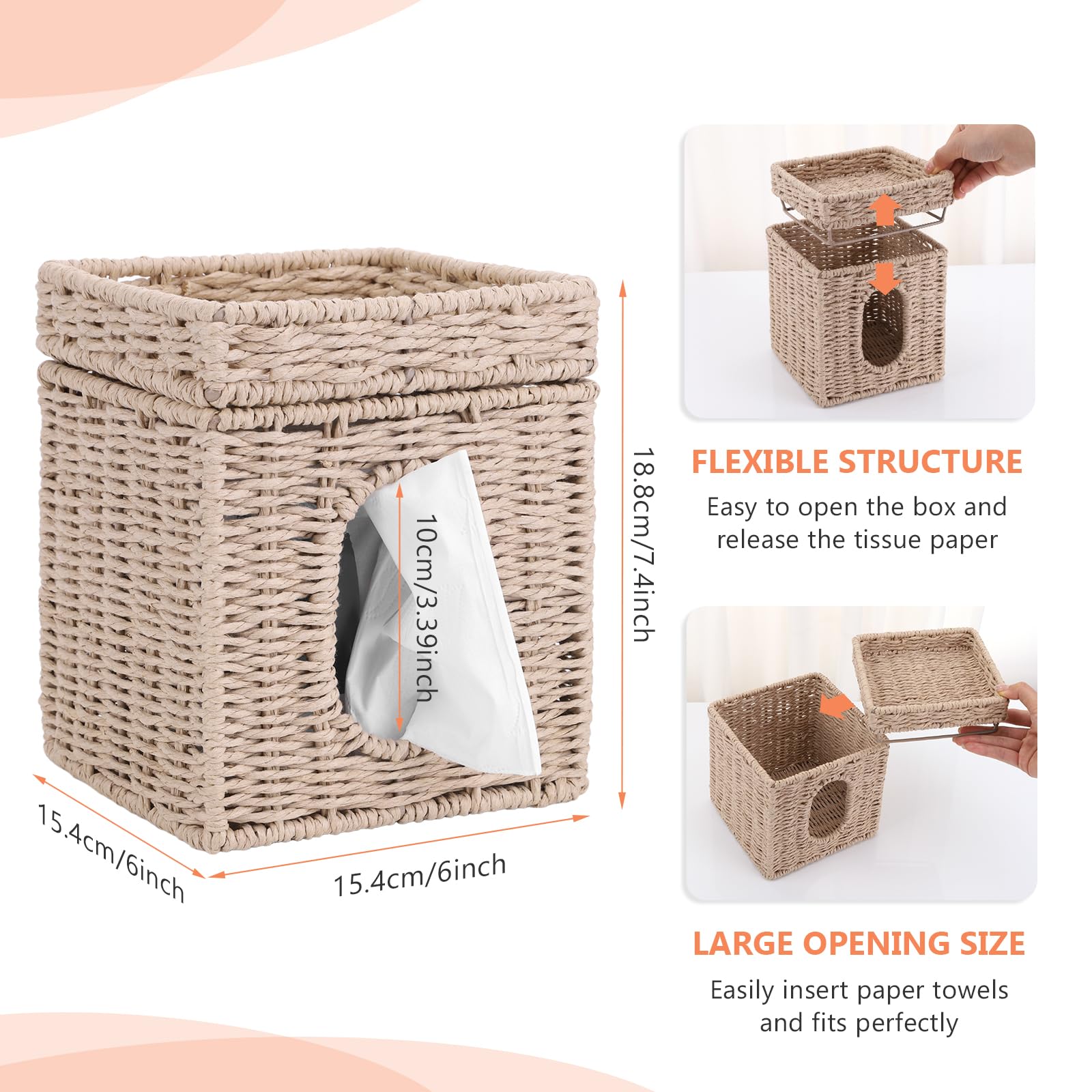 Premium Woven Tissue Box Cover with Storage Tray - 6