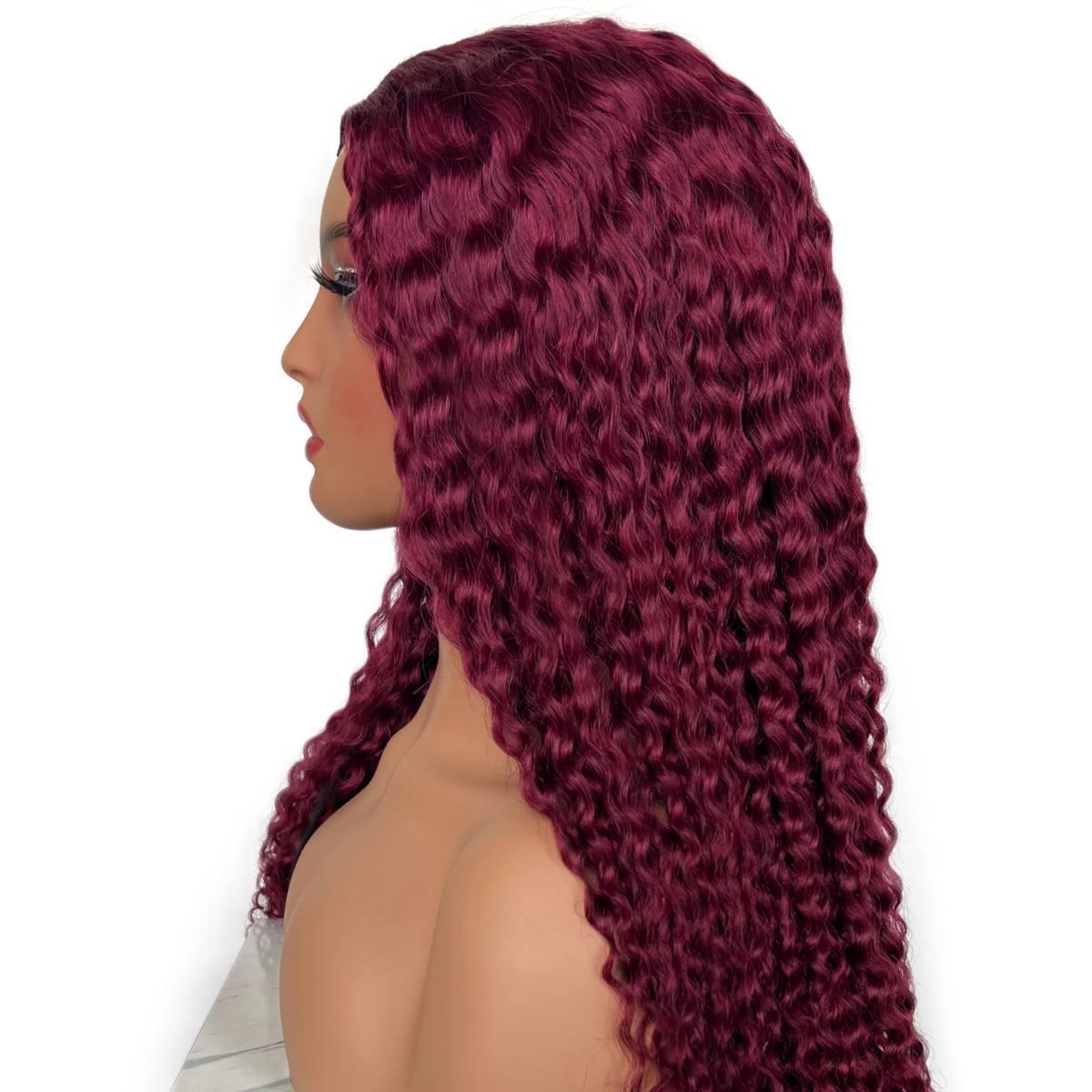 Burgundy Ocean Wave V Part 100% Human Hair Wig for Women - Natural Looking Wavy Lace Front Wig for Daily Wear, Cosplay & Special Occasions