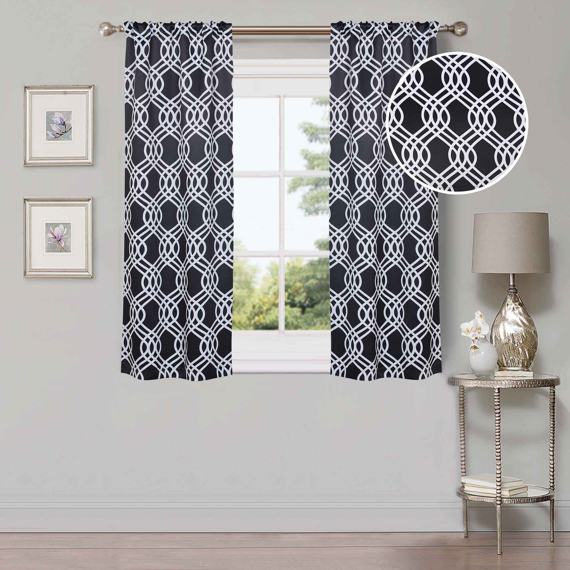 Washable Blackout Curtains with Ribbon Trellis Design - Room Darkening Window Treatment for Bedroom & Living Room - Thermal Insulated Drapes for Better Sleep and Energy Efficiency
