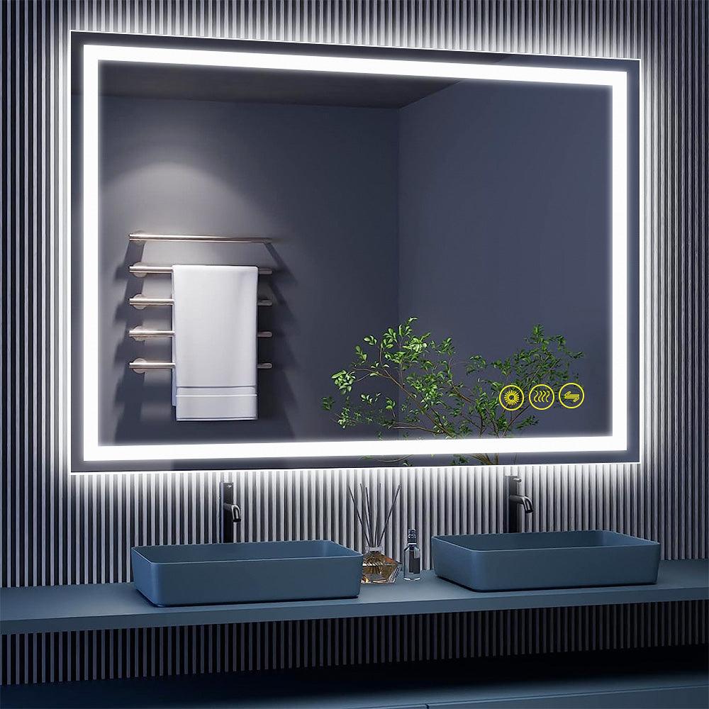 GlareGuard Rectangular Anti-Fog Dimmable LED Bathroom Mirror with Backlit - Perfect for Makeup, Shaving & Skincare Routine