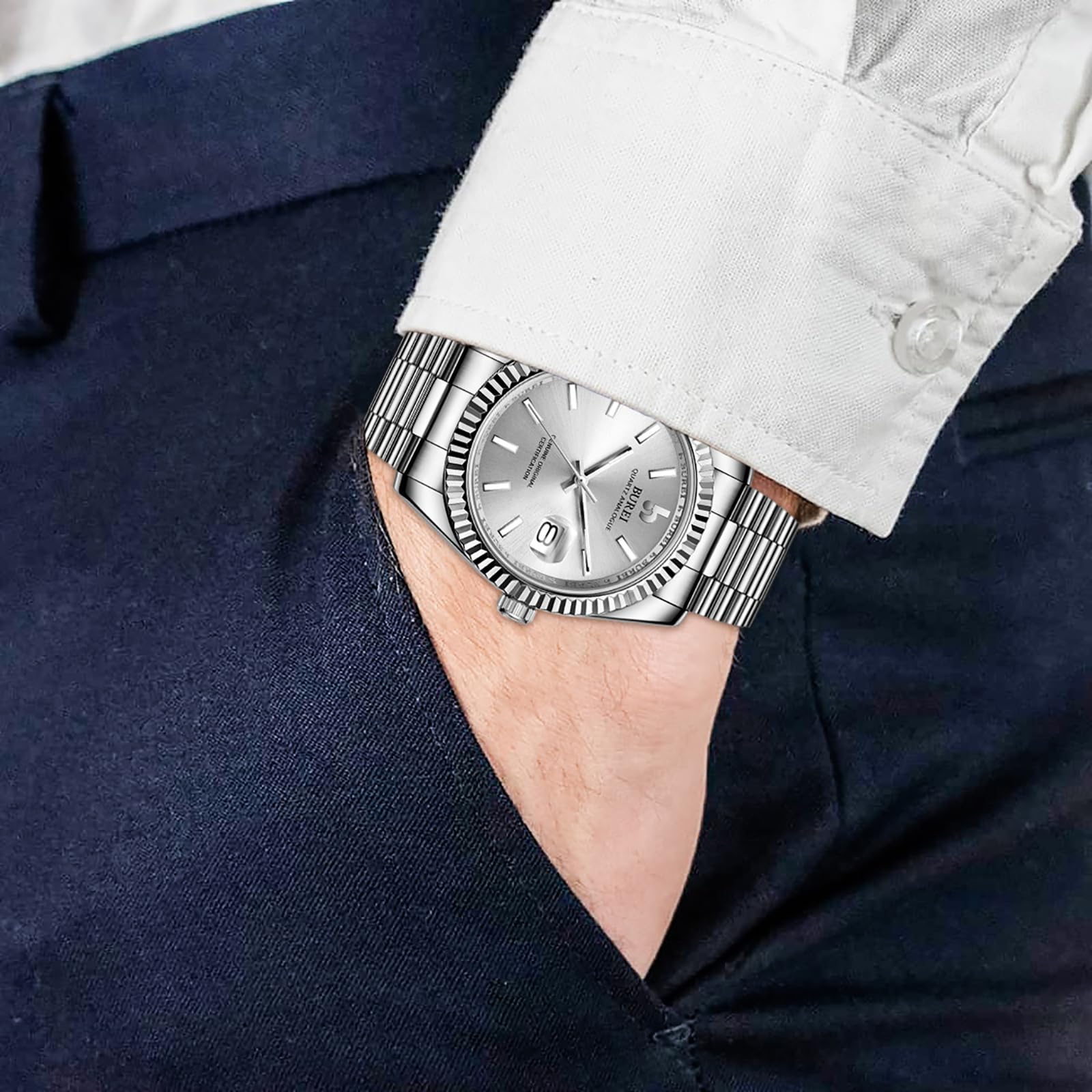 BUREI Luxury Men's Watch - Sapphire Crystal, Stainless Steel, Waterproof for Business & Formal Occasions
