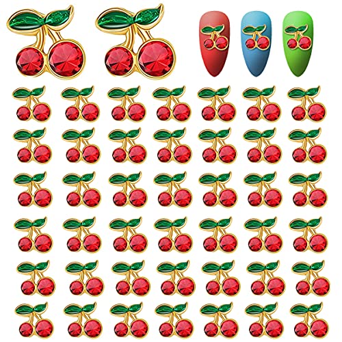 WOKOTO 42Pcs Luxury Alloy Cherry Nail Charms - 3D Nail Art Decorations with Rhinestones for Professional & DIY Manicures | Perfect for Nail Salons, Home Nail Art, Parties & Special Occasions