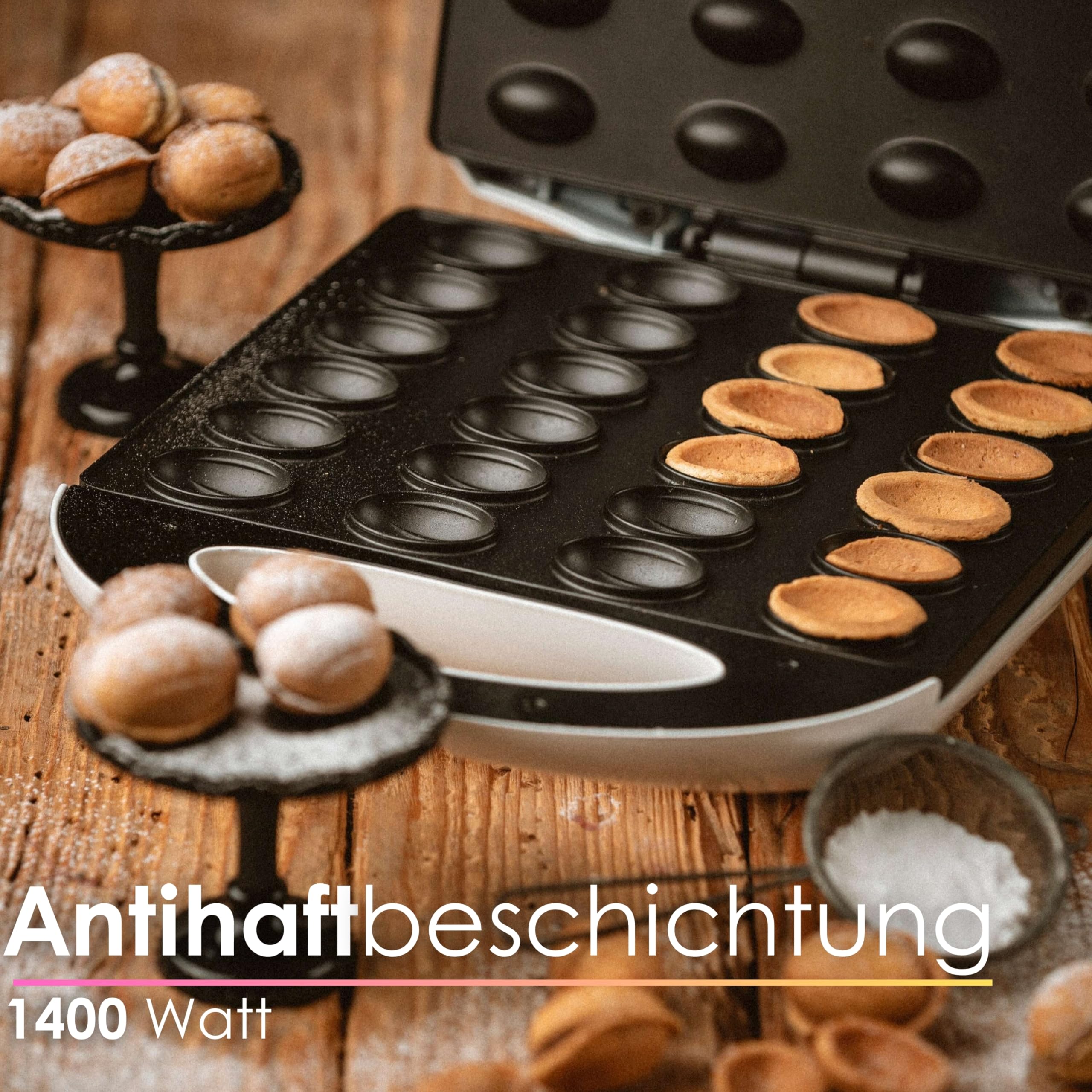 Non-Stick Nut Maker Machine - 1400W Electric Oreshki Maker with Cool-Touch Handles for Perfect Walnut Waffles - Ideal for Holiday Baking, Family Gatherings & Homemade Desserts