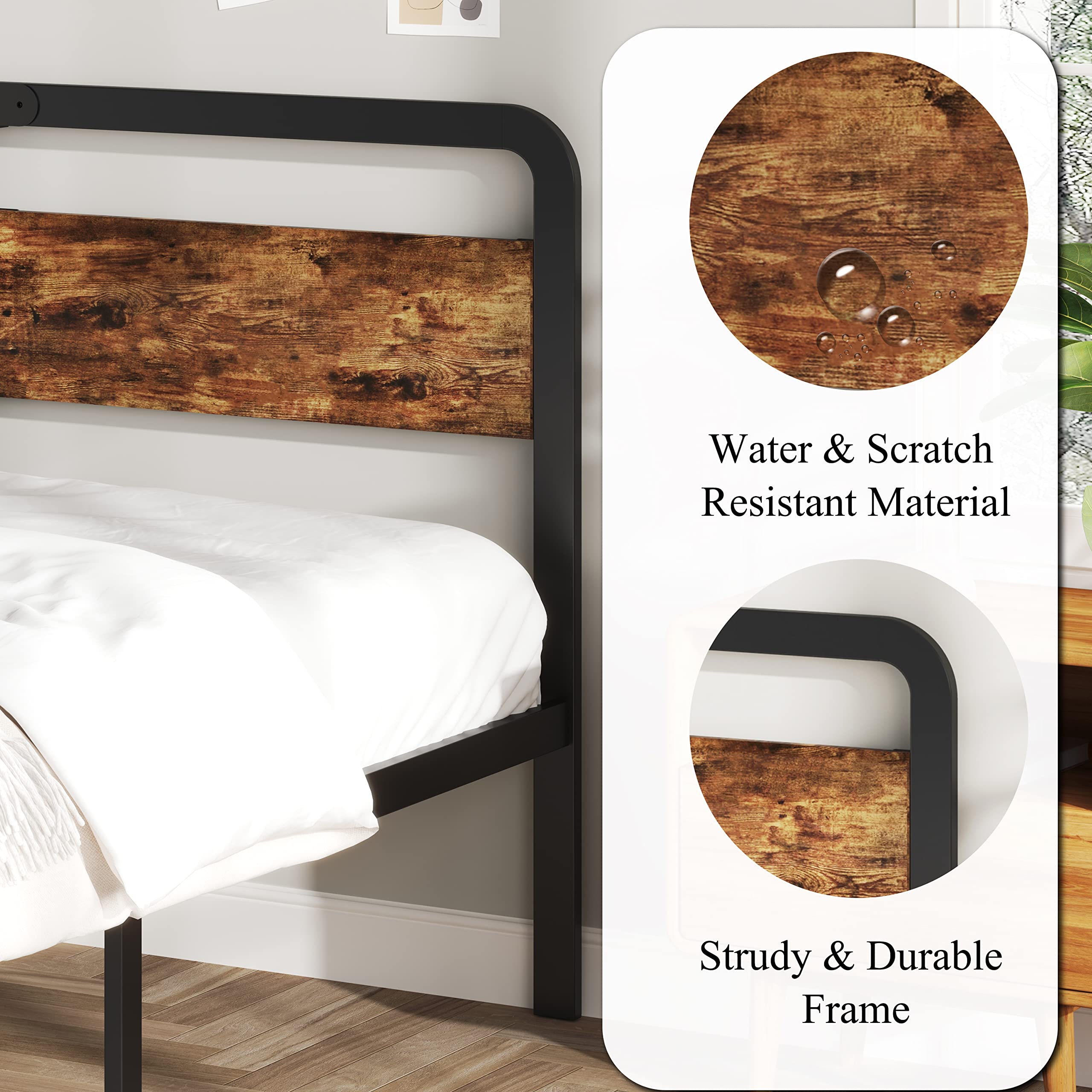 16 Inch Twin XL Bed Frame with Wood Headboard & Footboard - Sturdy Platform Bed Frame for Kids/Teens, No Box Spring Needed, Heavy Duty Slats, Easy Assembly - Perfect for Dorm Rooms, Guest Rooms & Small Spaces