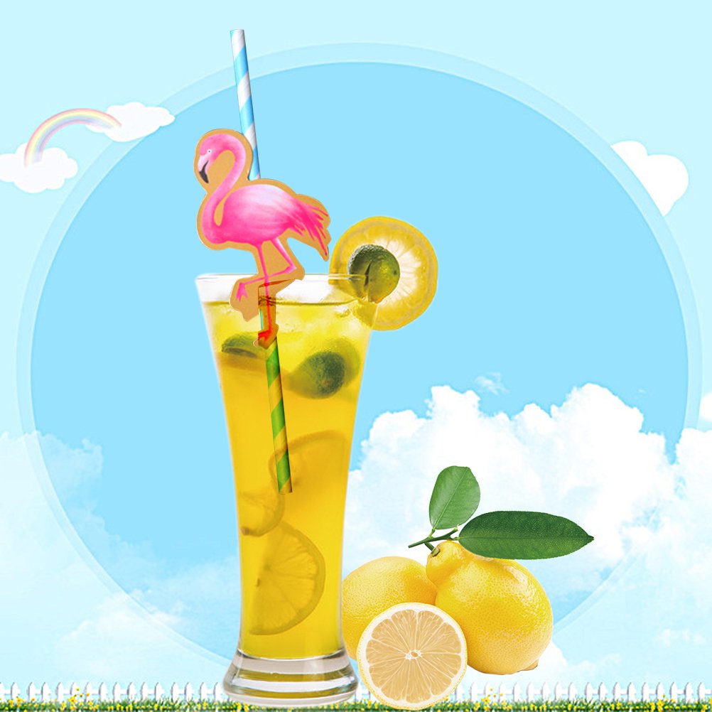 DOITOOL 10-Pack Flamingo Drinking Straws - Colorful Reusable Paper Straws for Cocktails, Smoothies, Iced Coffee & Milk - Perfect for Beach Parties, Luau Events & Tropical Themed Drinks